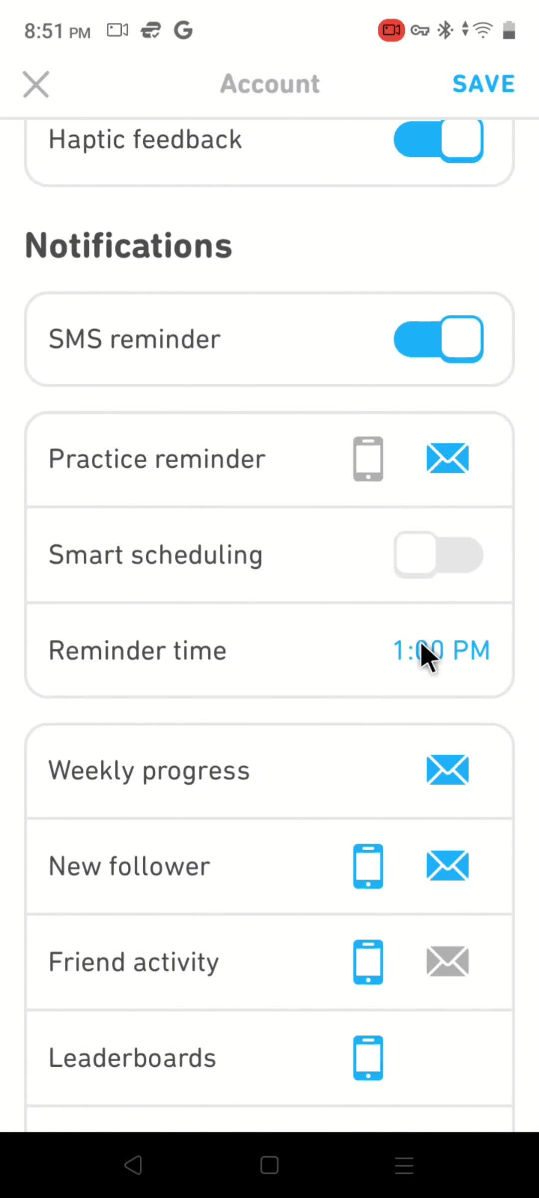 Notification settings screenshot