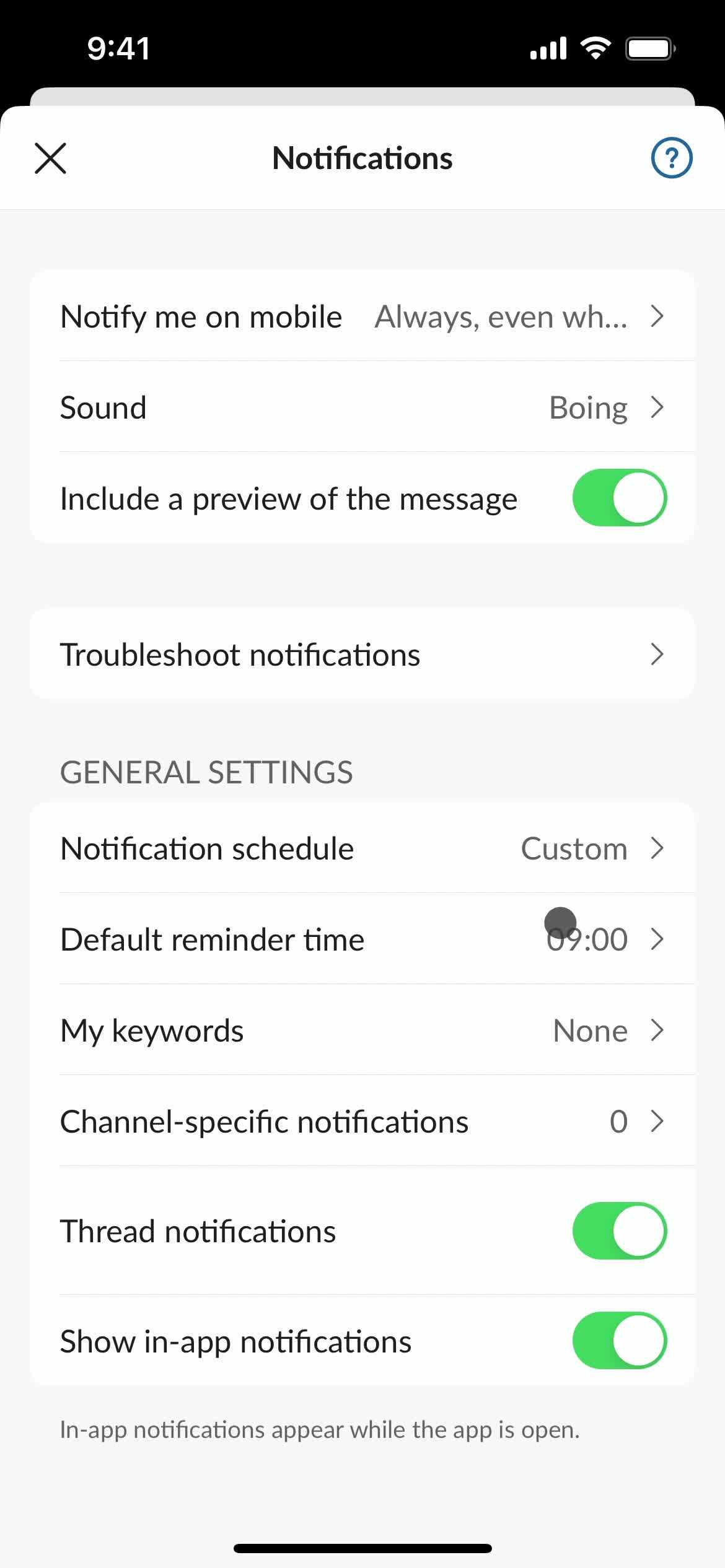 Notification settings screenshot