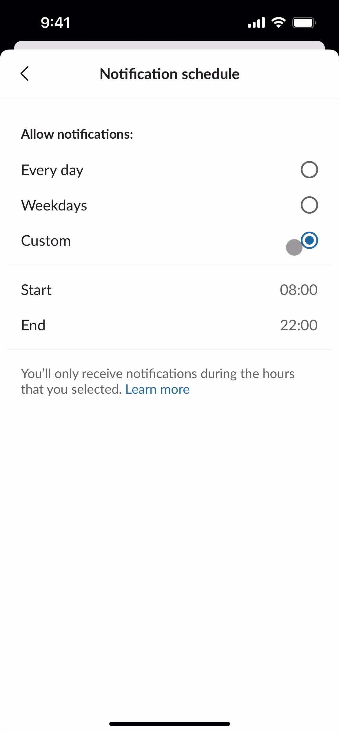 Notification settings screenshot