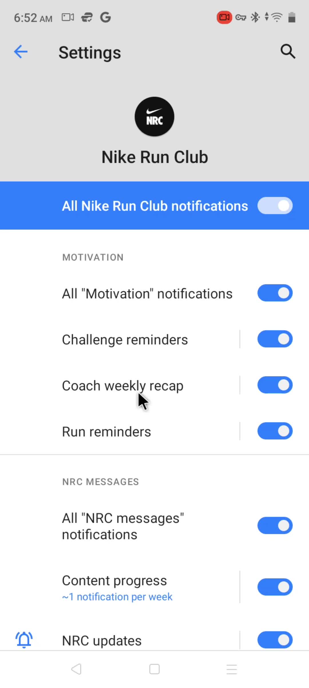 Notification settings on Nike Run Club Desktop Examples Page Flows video 8 screenshots