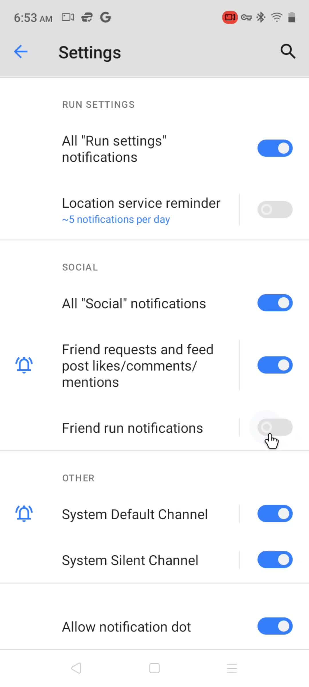 Notification settings screenshot