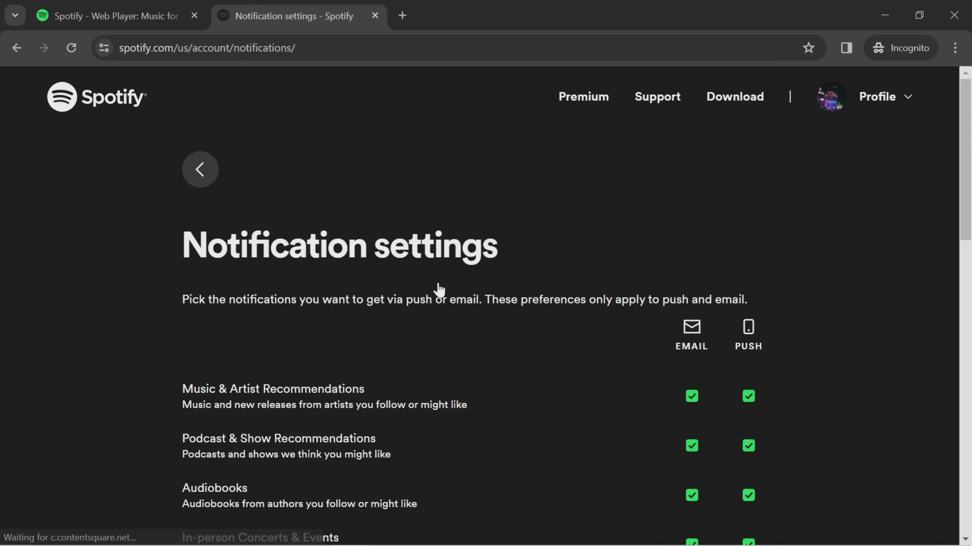 Notification settings screenshot