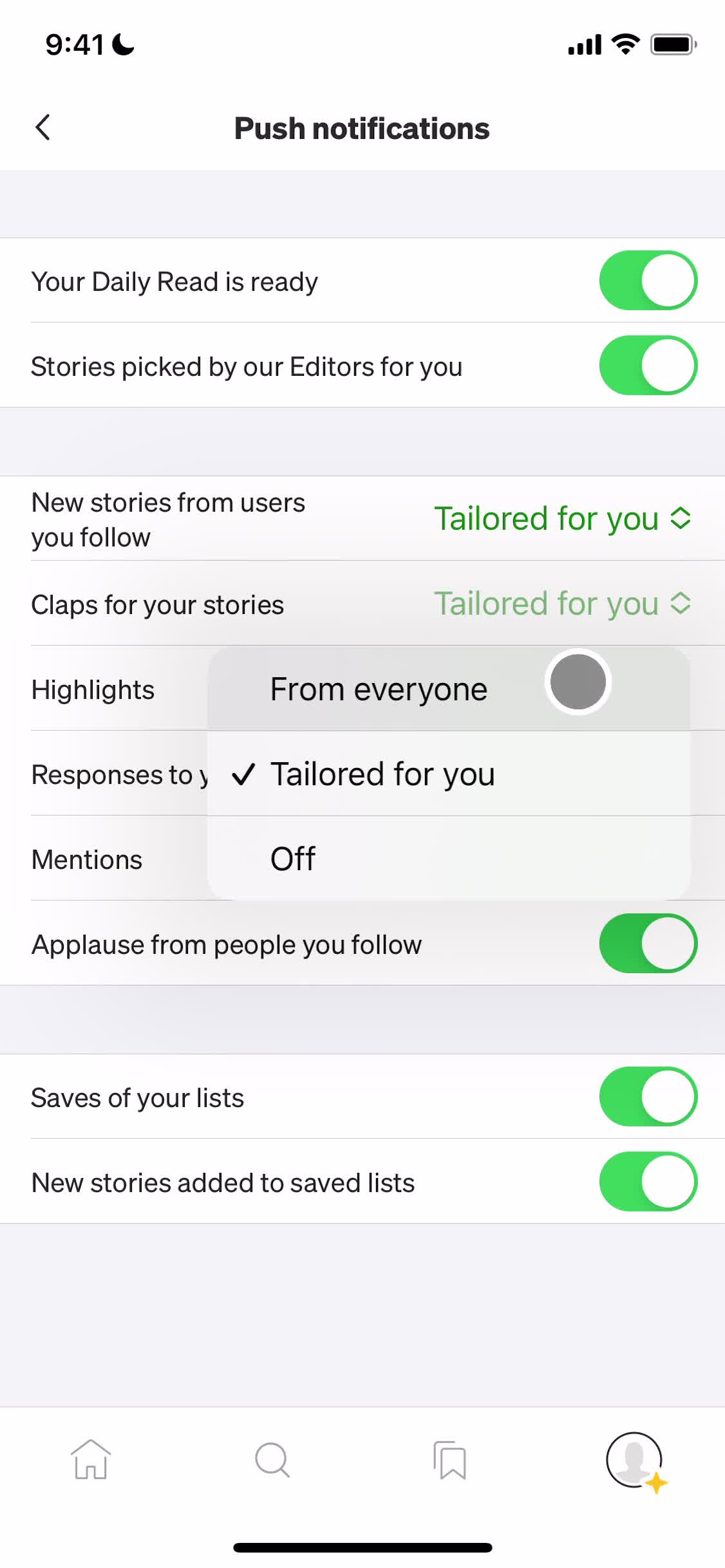 Notification settings screenshot