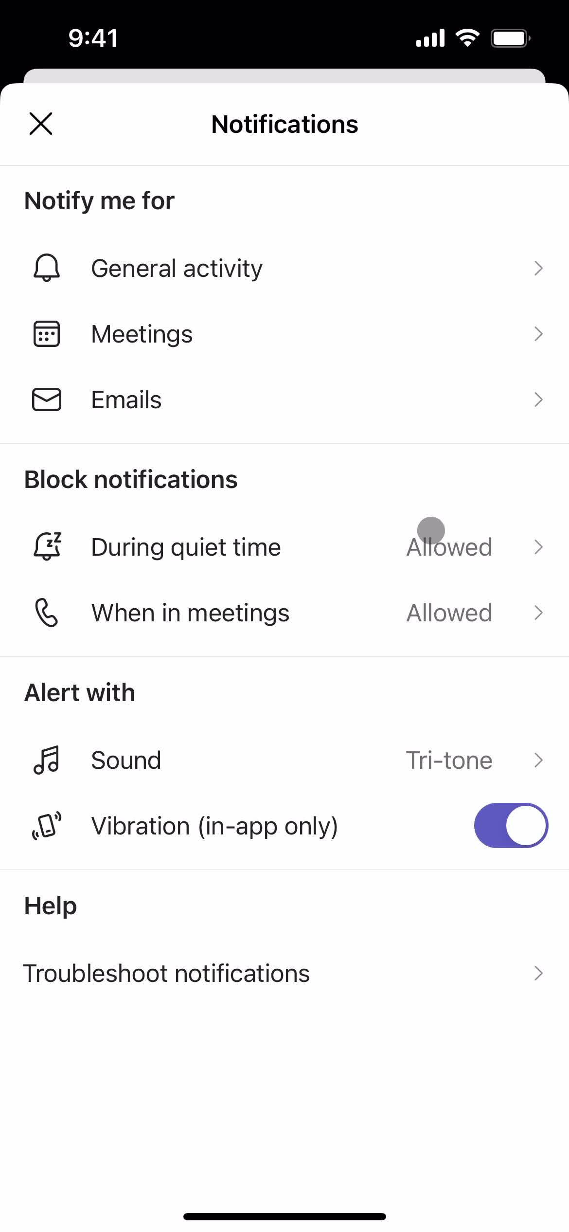 Notification settings screenshot