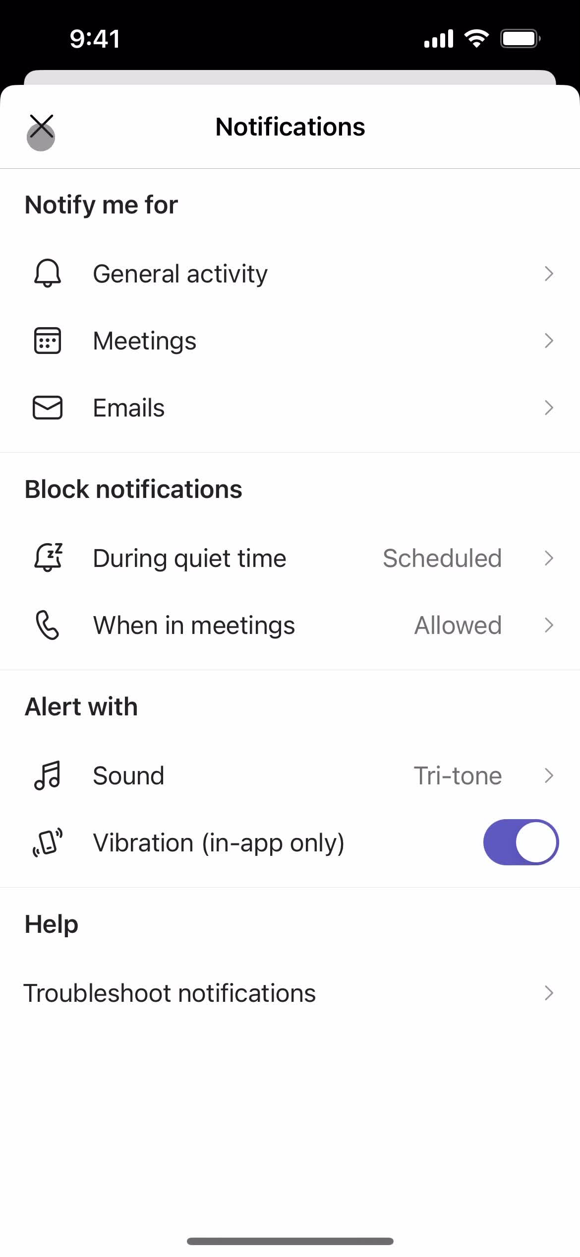 Notification settings screenshot