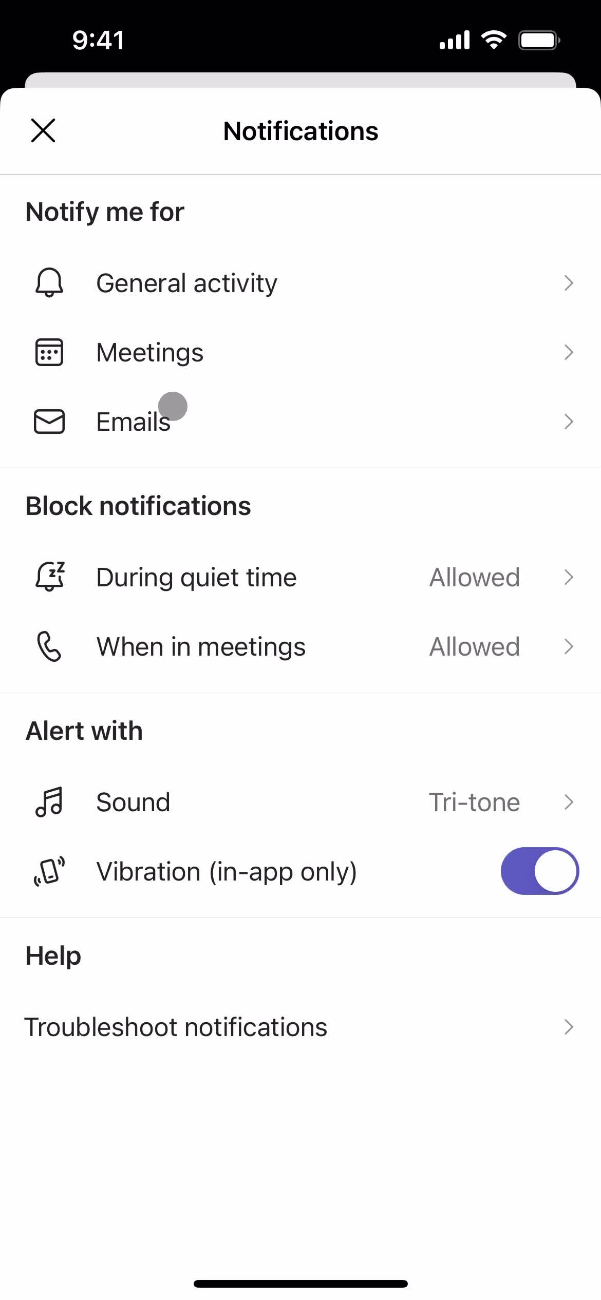 Notification settings screenshot