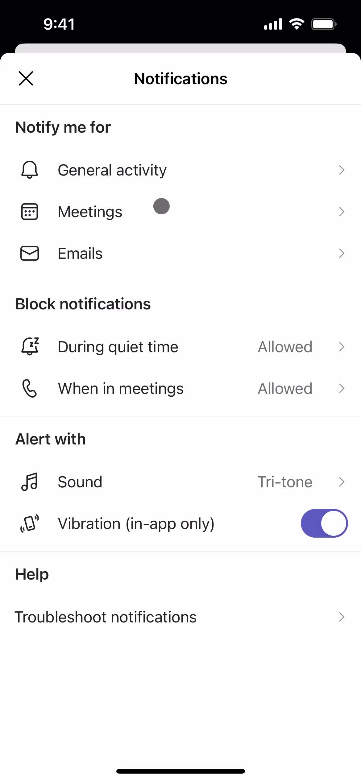 Notification settings screenshot