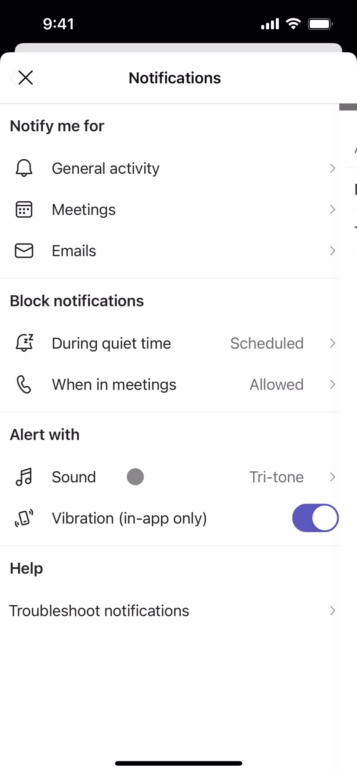 Notification settings screenshot