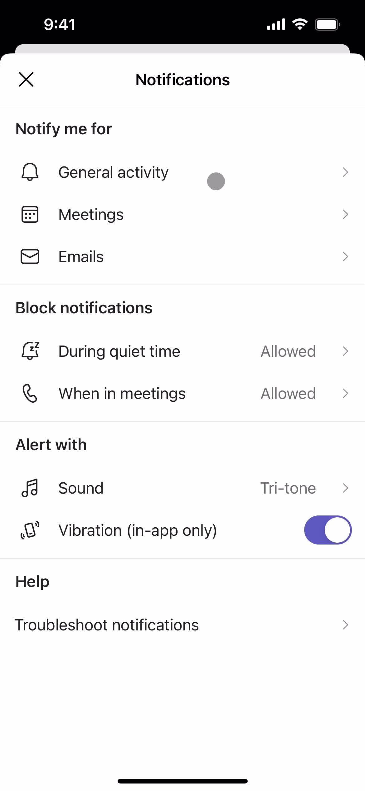 Notification settings screenshot