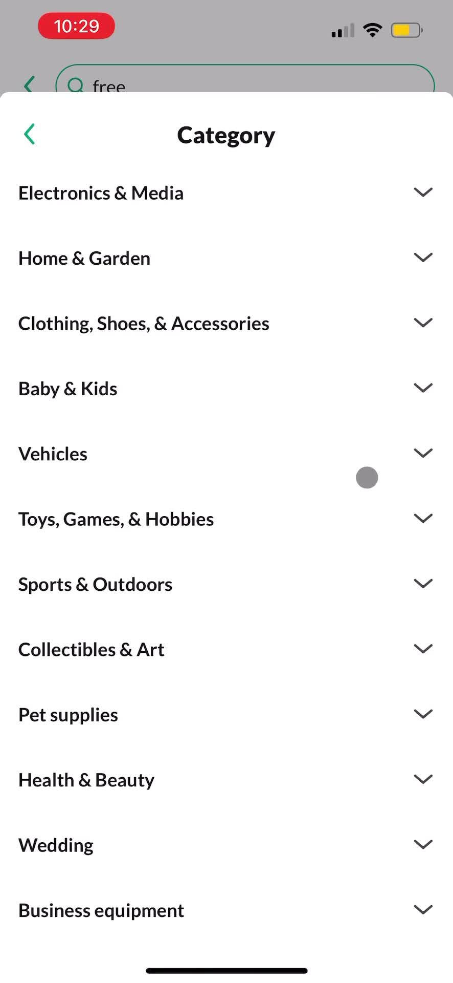 OfferUp categories screenshot