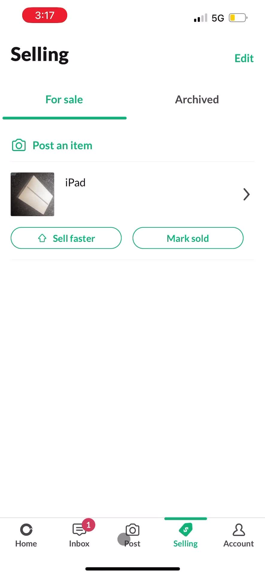 Listing a product screenshot