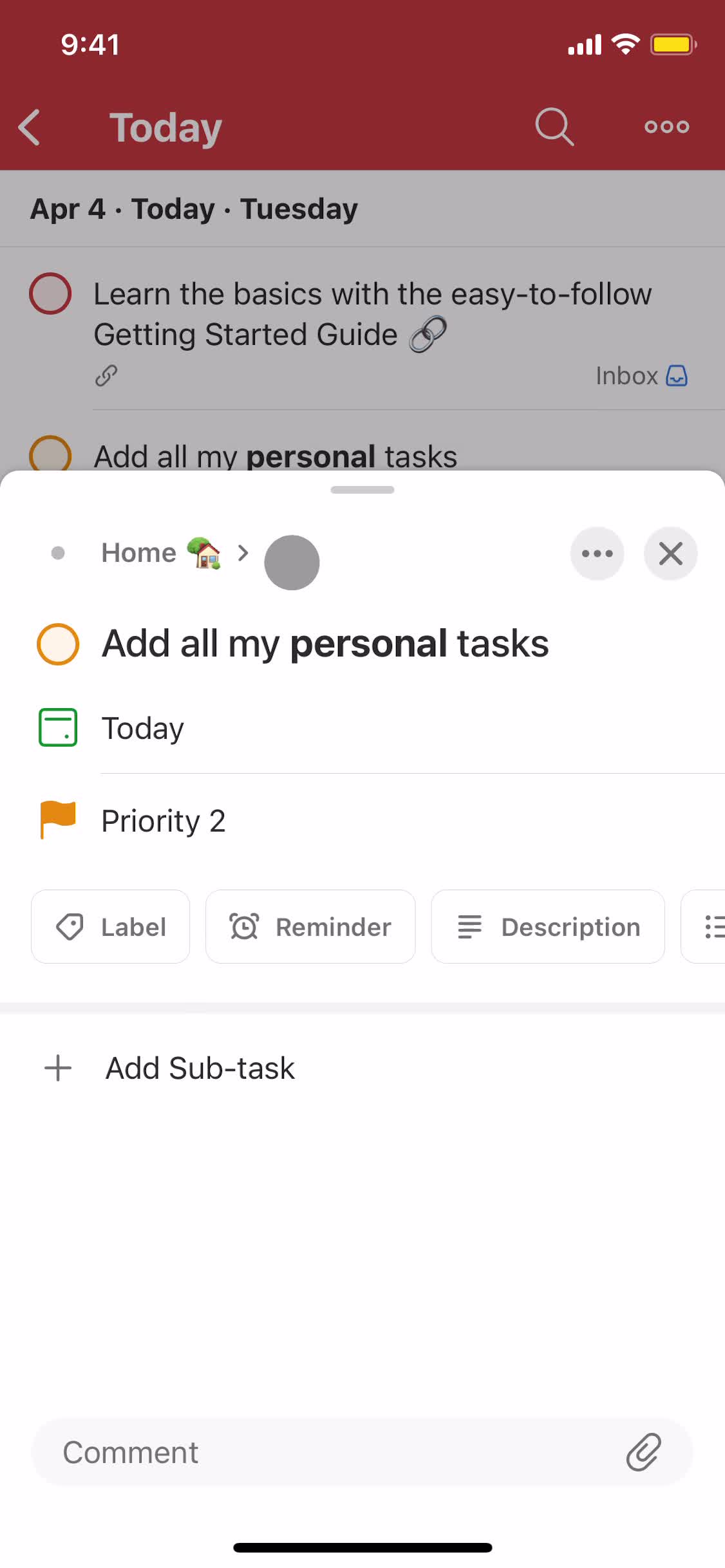 Todoist task details screenshot
