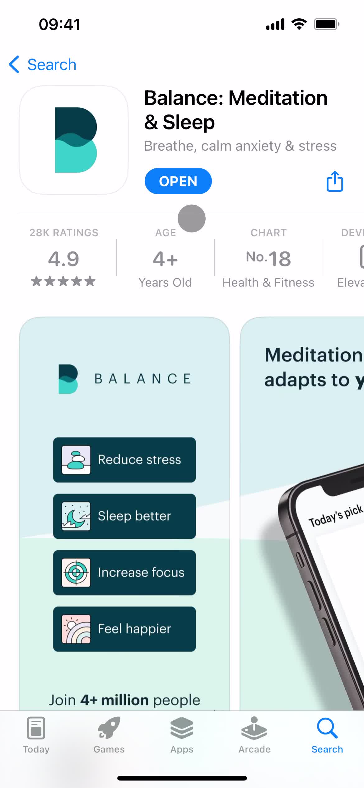 Screenshot of App store listing on Onboarding on Balance user flow
