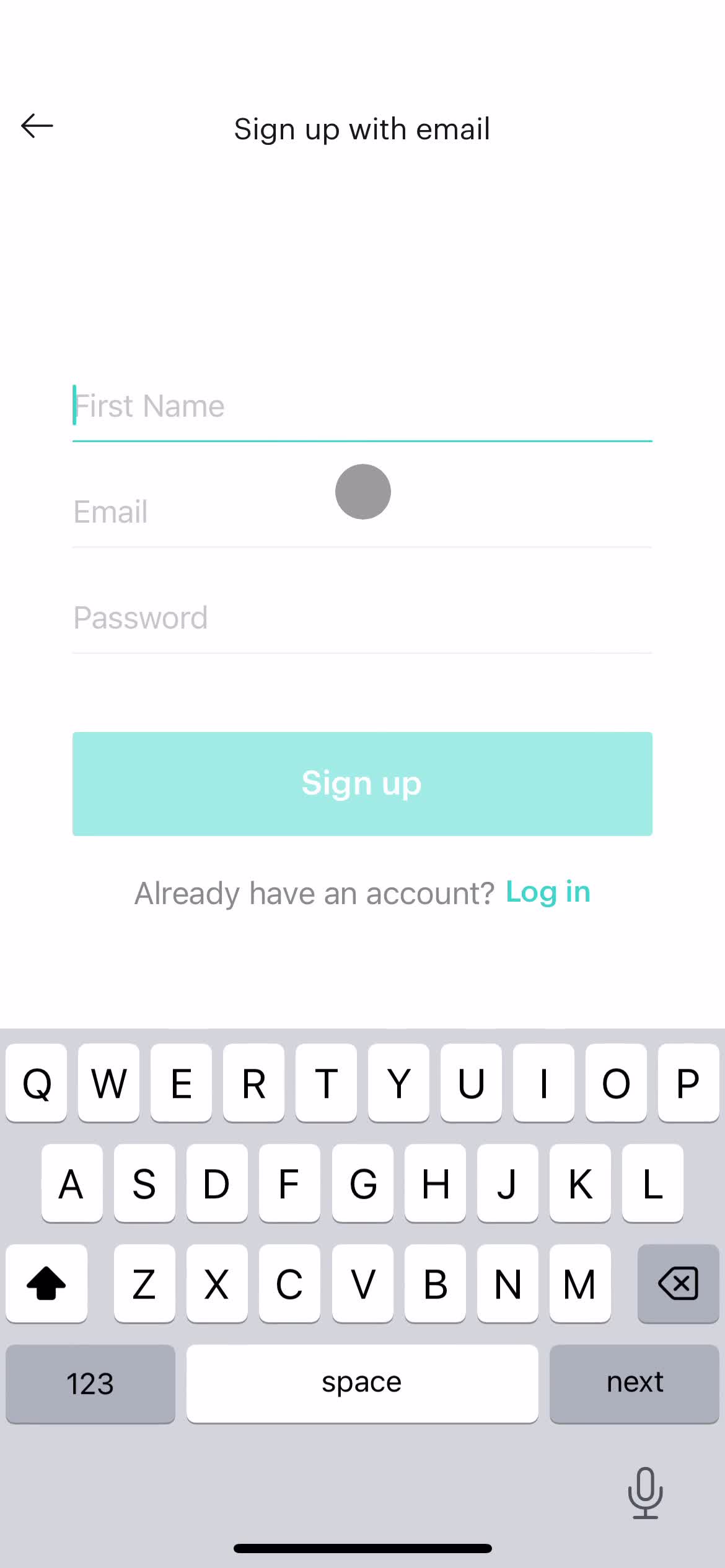 Balance sign up with email screenshot