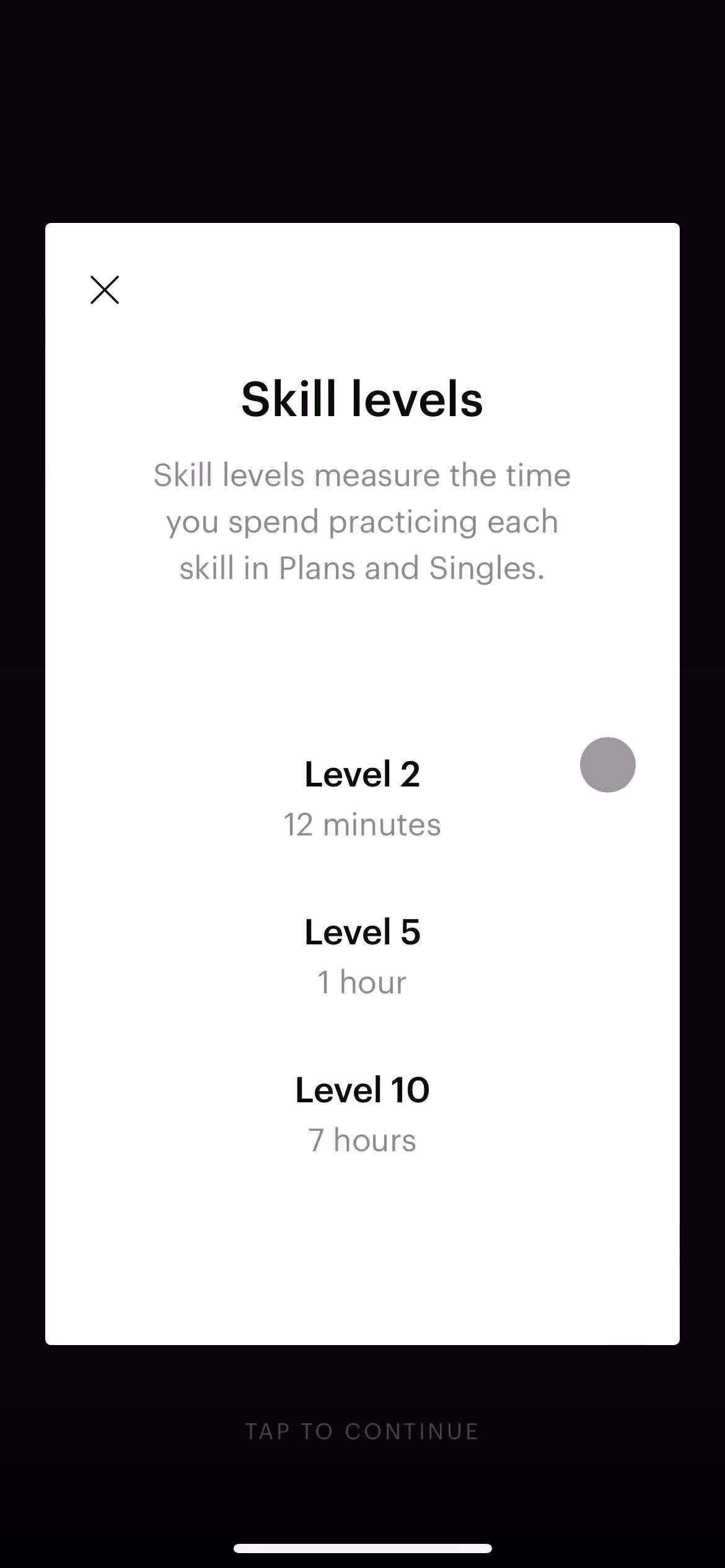 Screenshot of Skill level on Onboarding on Balance user flow
