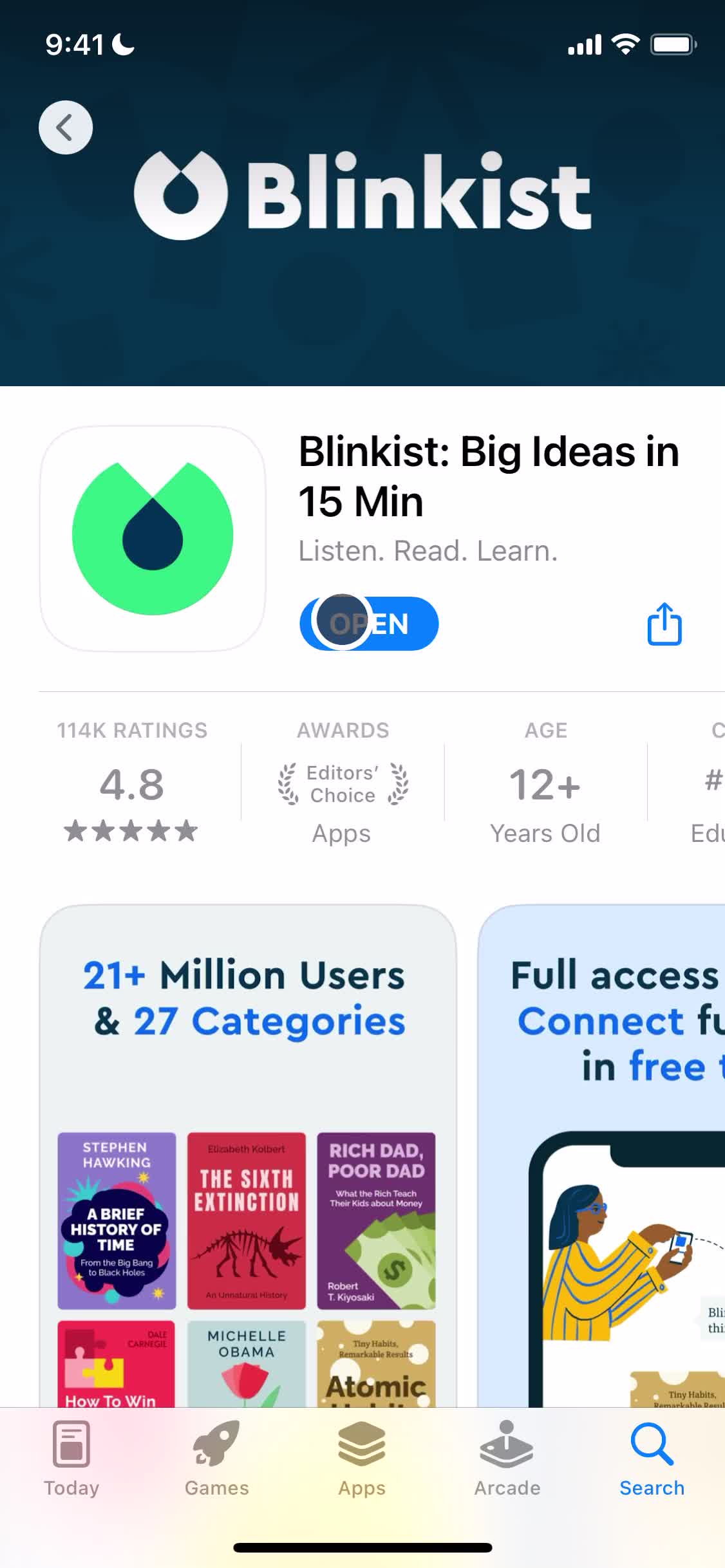Blinkist app store listing screenshot