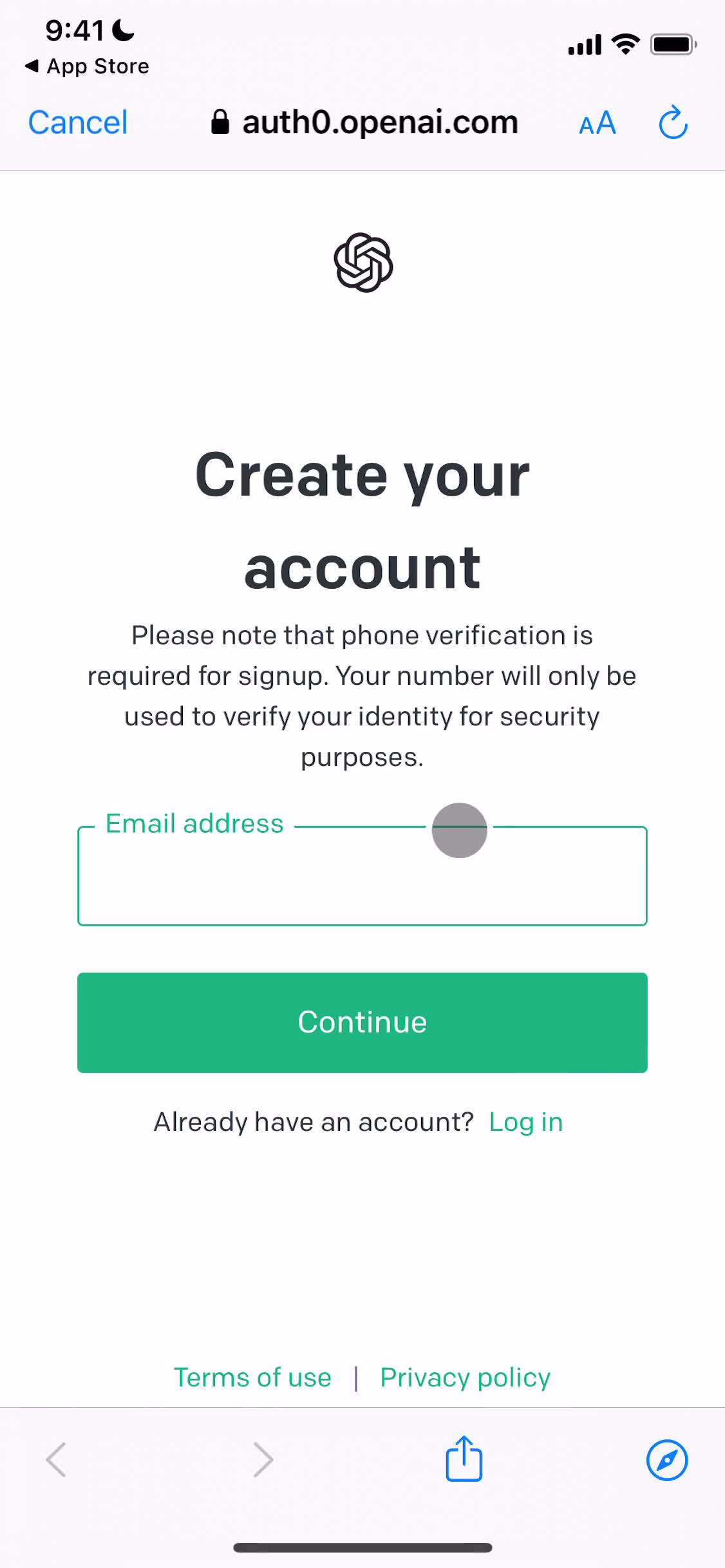 Screenshot of Sign up with email on Onboarding on ChatGPT user flow