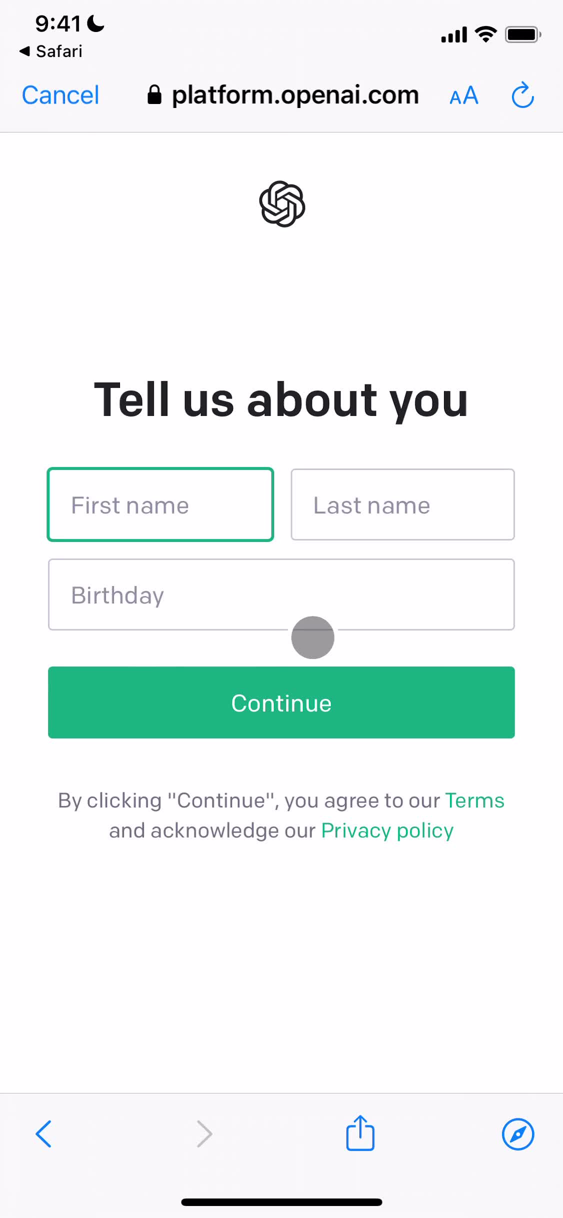 Onboarding screenshot