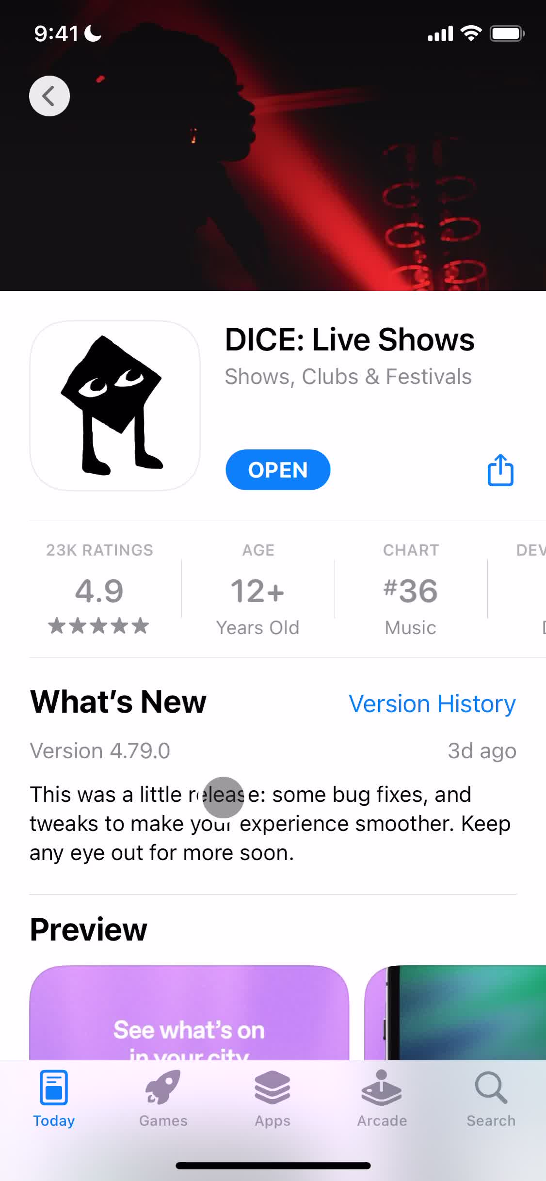 Screenshot of App store listing on Onboarding on DICE user flow