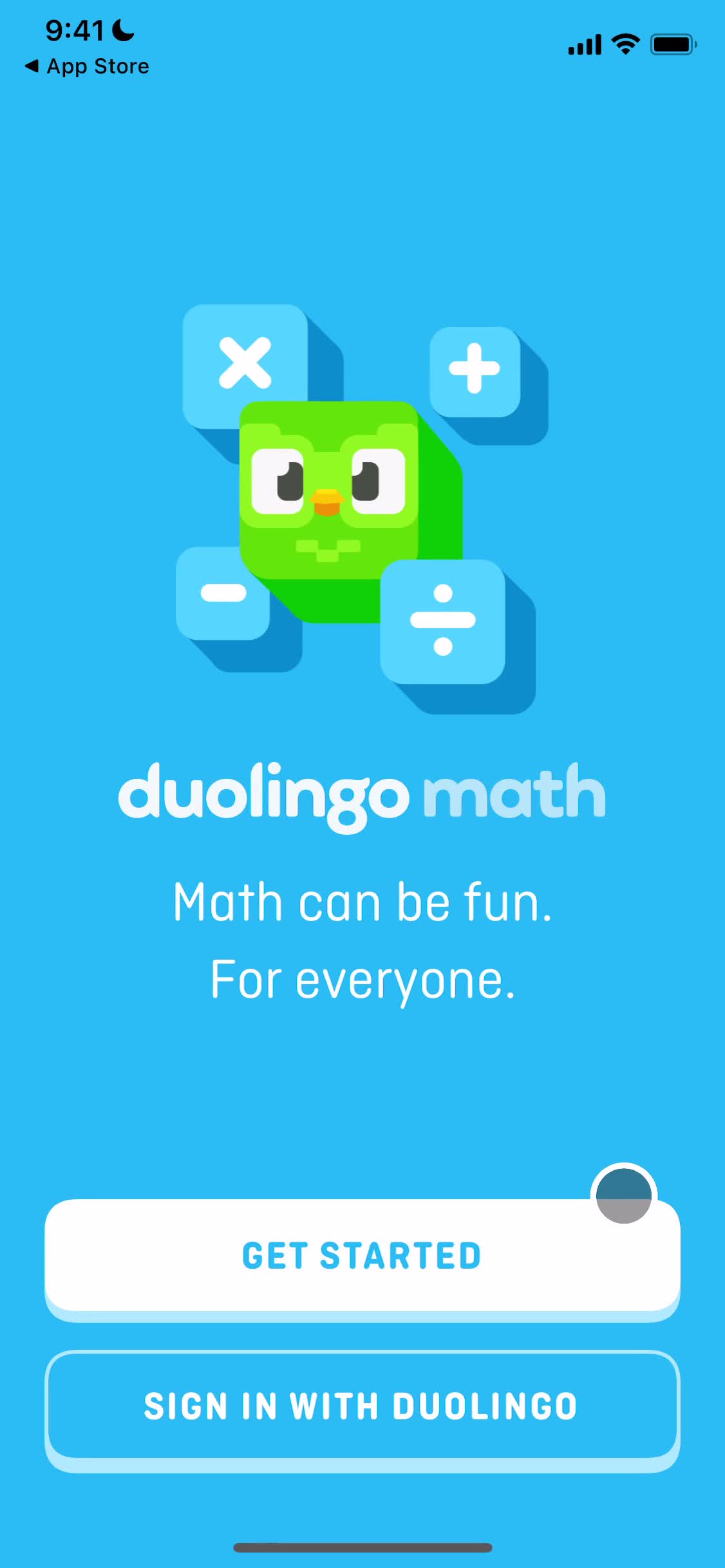 Screenshot of Start screen on Onboarding on Duolingo Math user flow