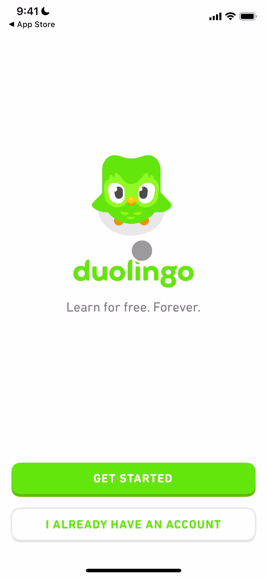 Screenshot of Start screen on Onboarding on Duolingo user flow