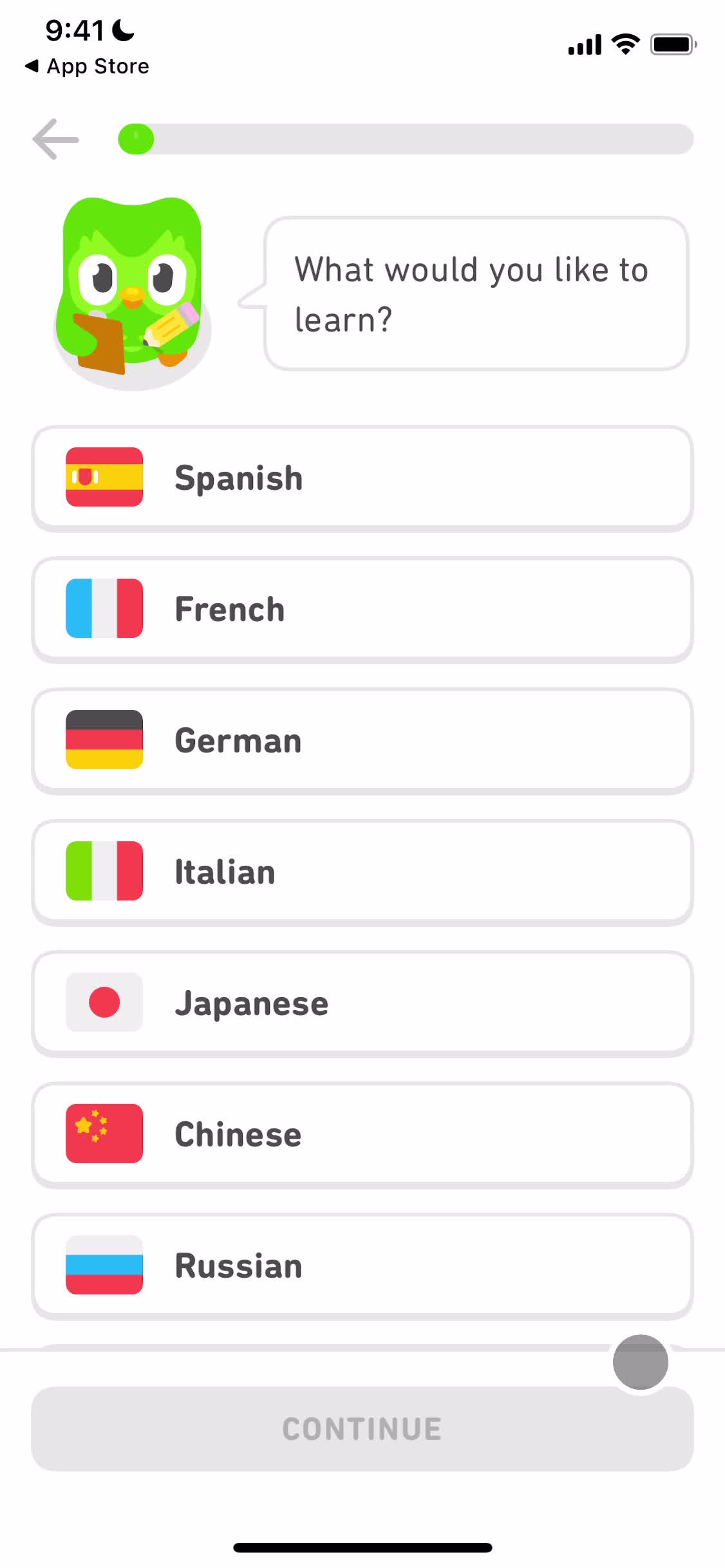 Duolingo select language screenshot