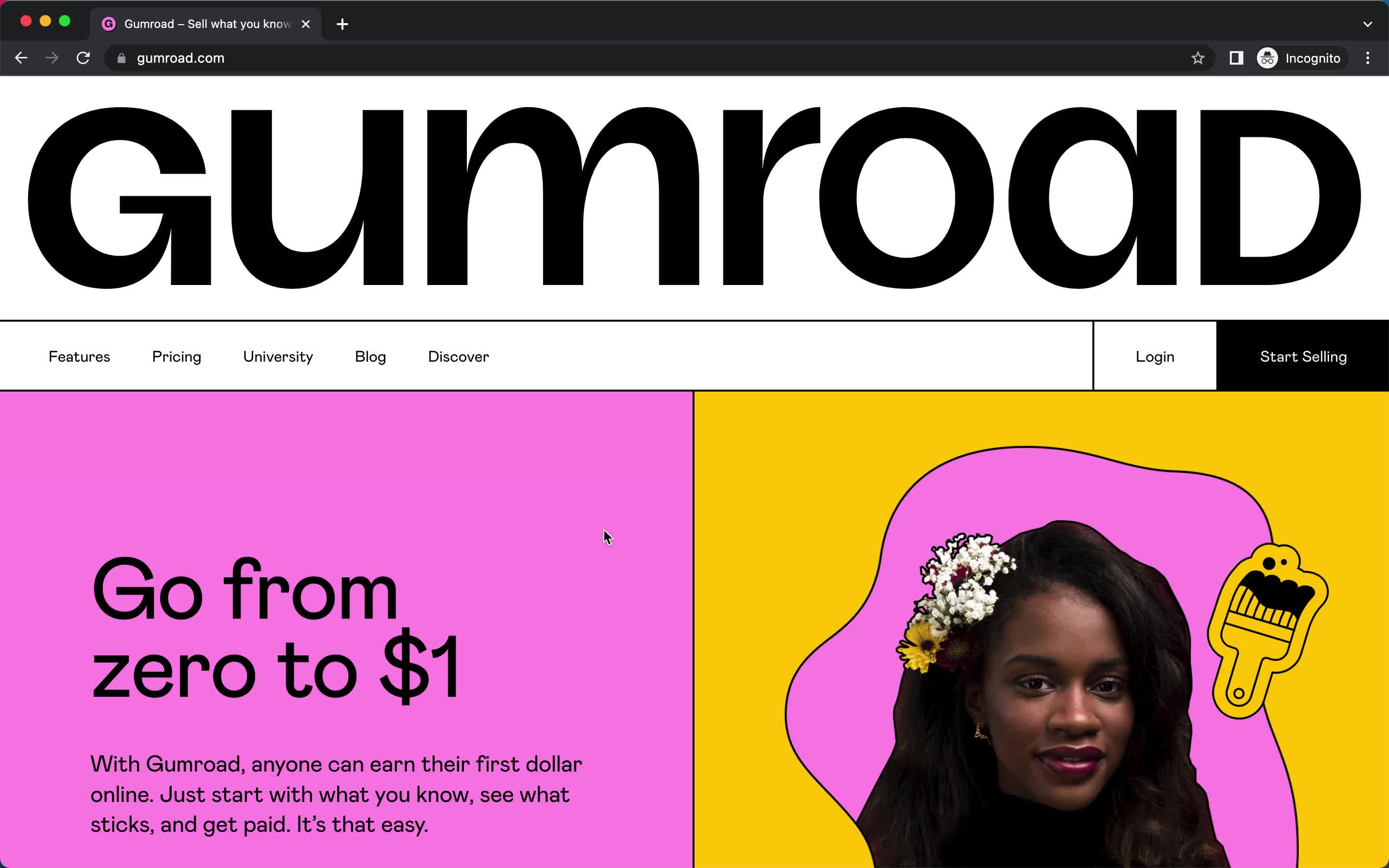 Gumroad homepage screenshot
