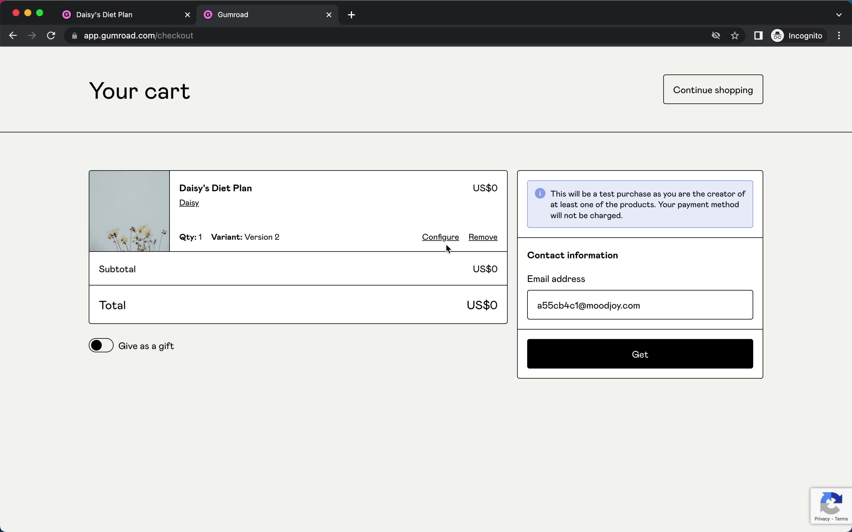 Screenshot of Preview on Onboarding on Gumroad user flow