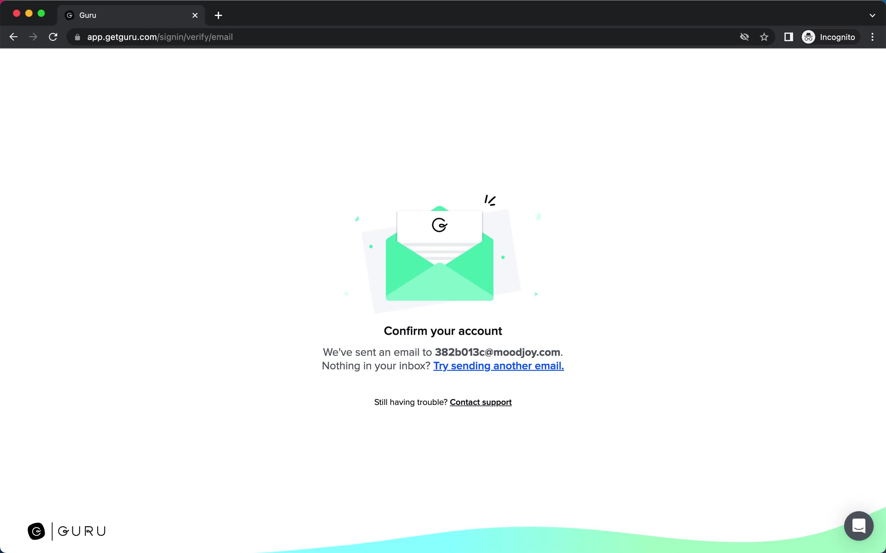 Screenshot of Check your inbox on Onboarding on Guru user flow