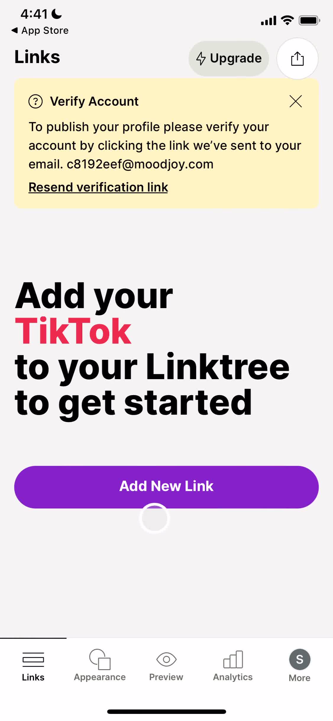 Screenshot of Add links on Onboarding on Linktree user flow
