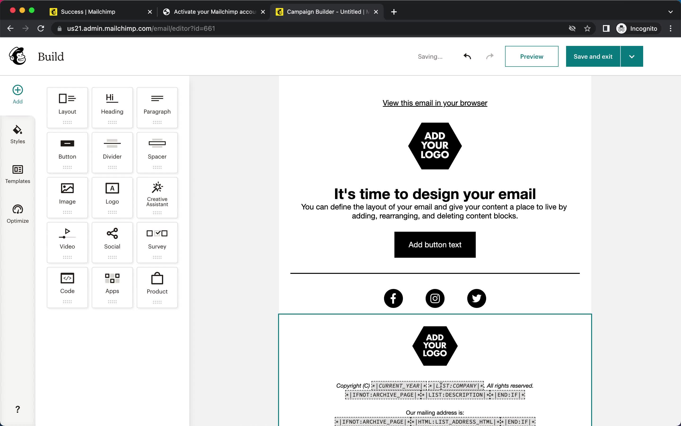 Mailchimp email editor screenshot