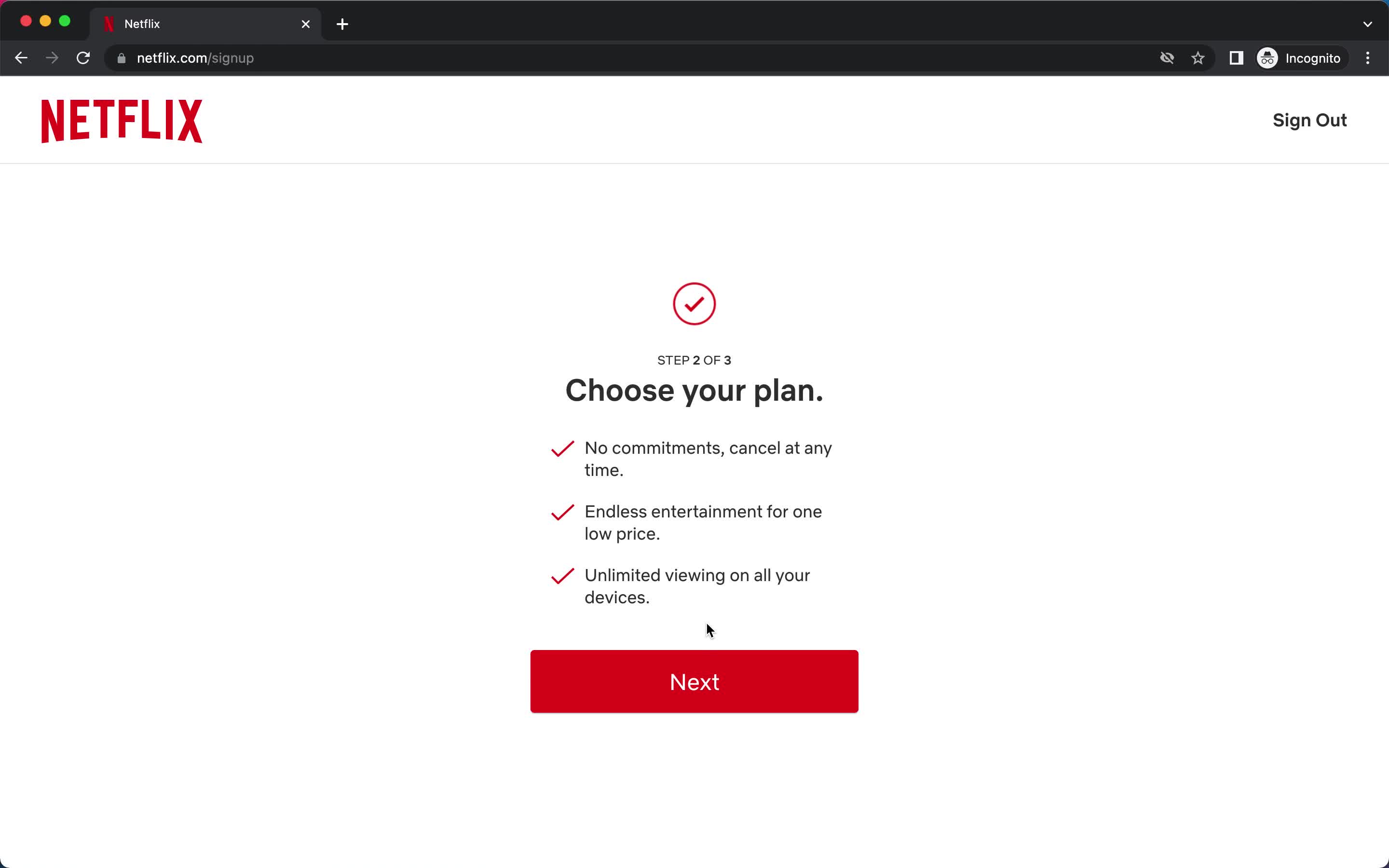 Netflix select plan screenshot