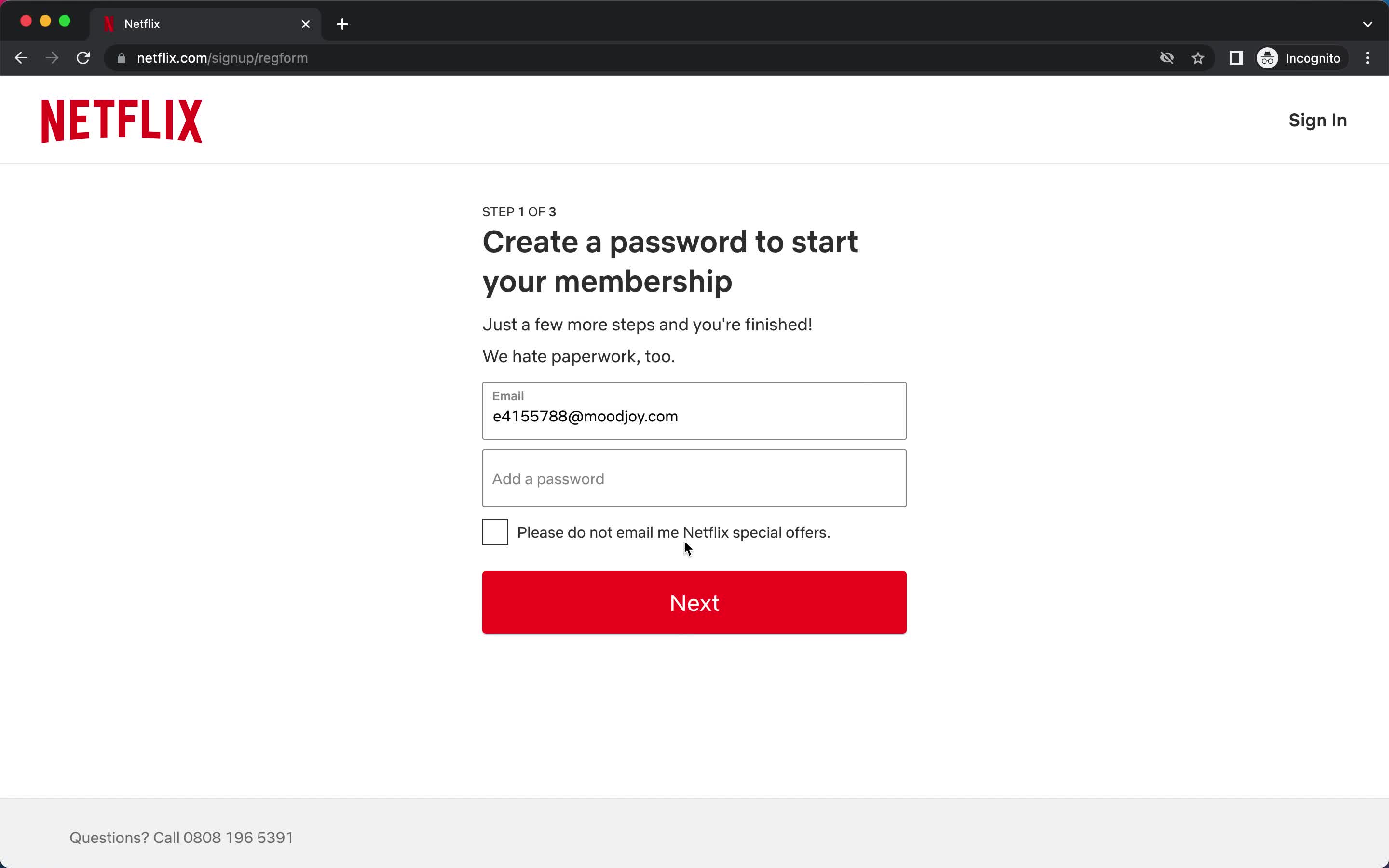 Netflix set password screenshot