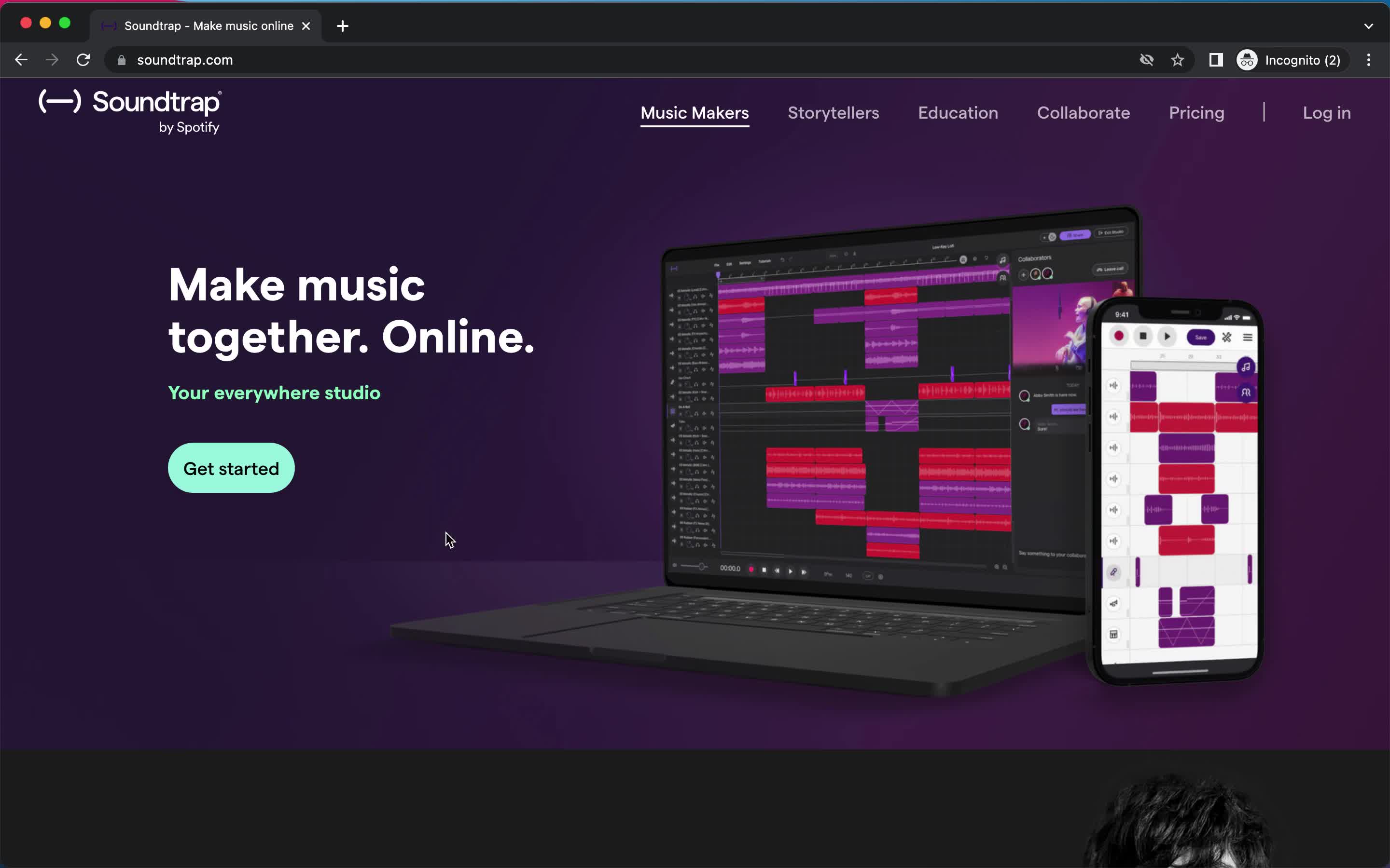 Soundtrap homepage screenshot