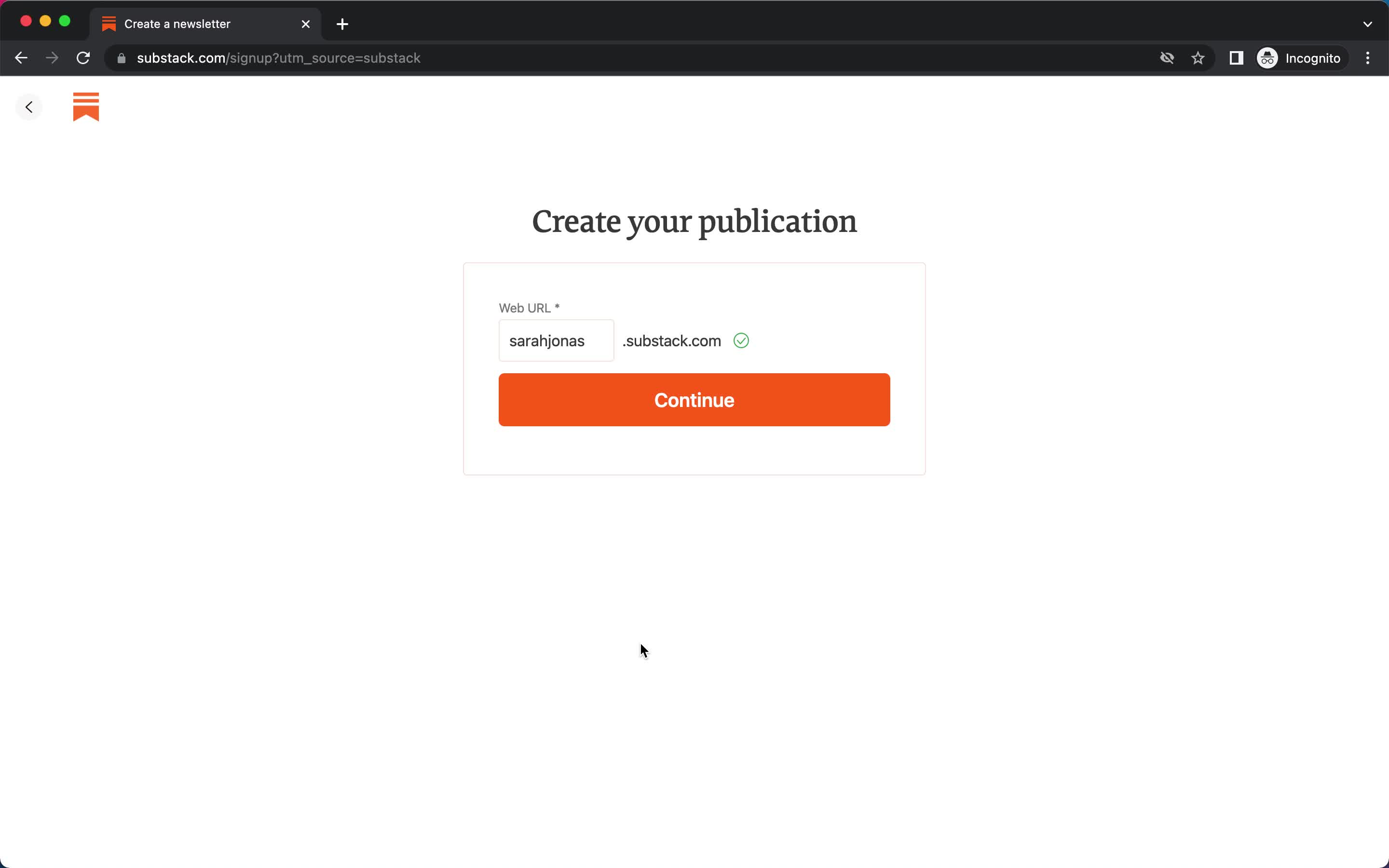 Substack create publication screenshot