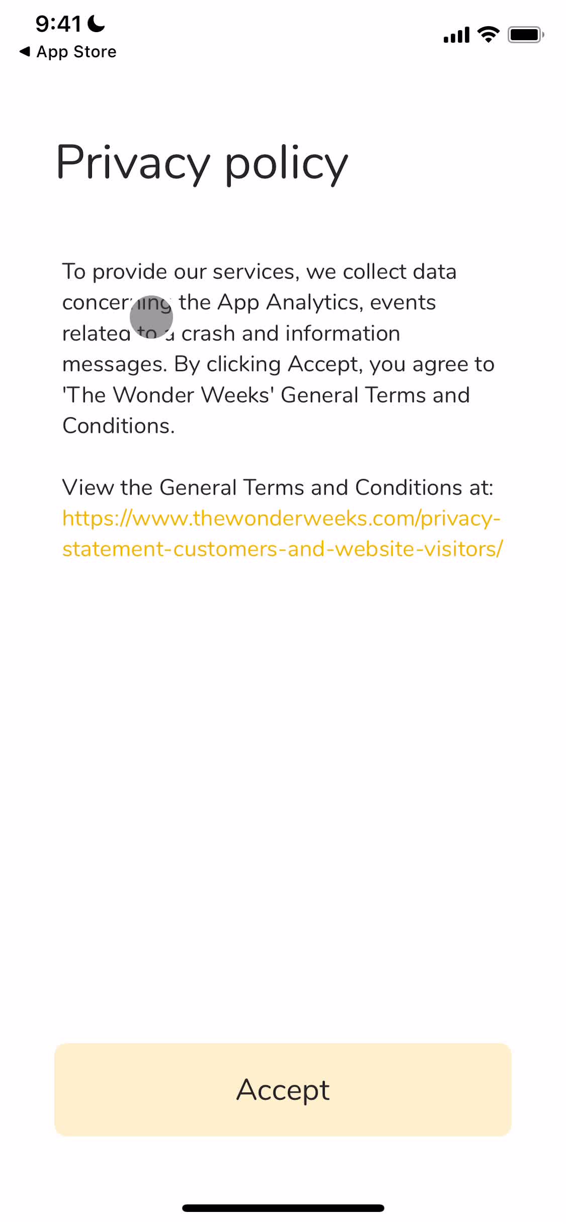 The Wonder Weeks privacy policy screenshot