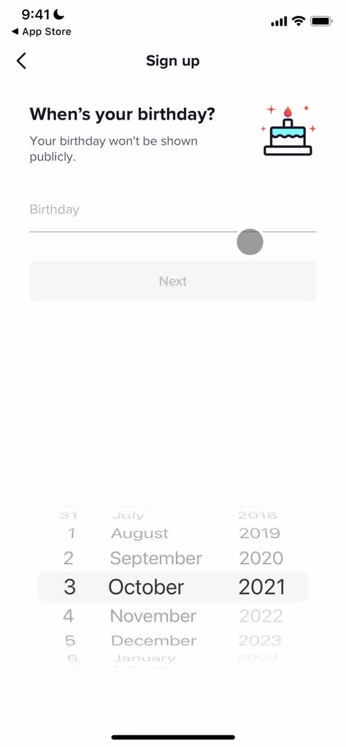 TikTok enter birthday screenshot
