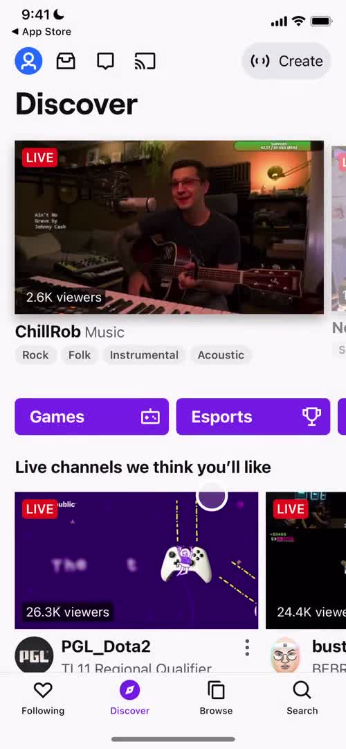 Screenshot of Discover on Onboarding on Twitch user flow