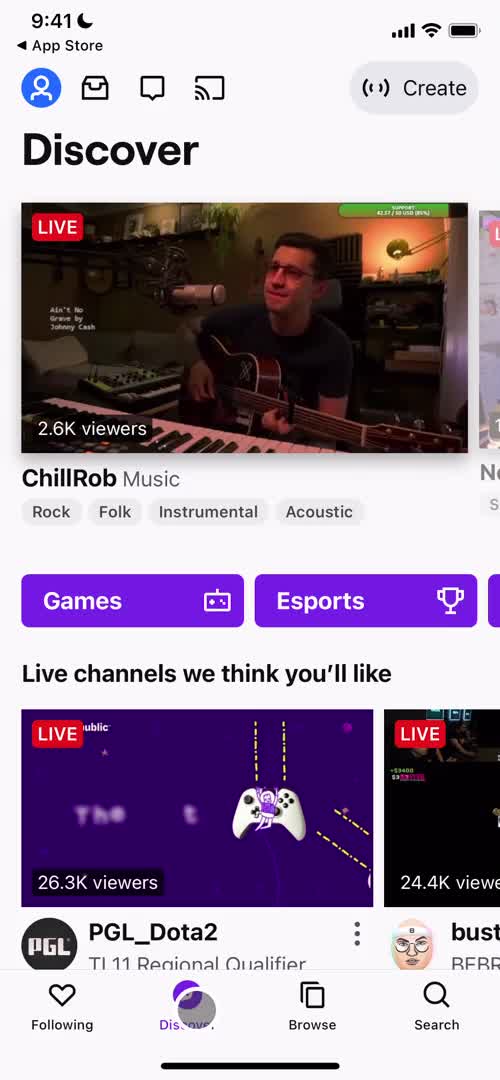 Screenshot of Discover on Onboarding on Twitch user flow