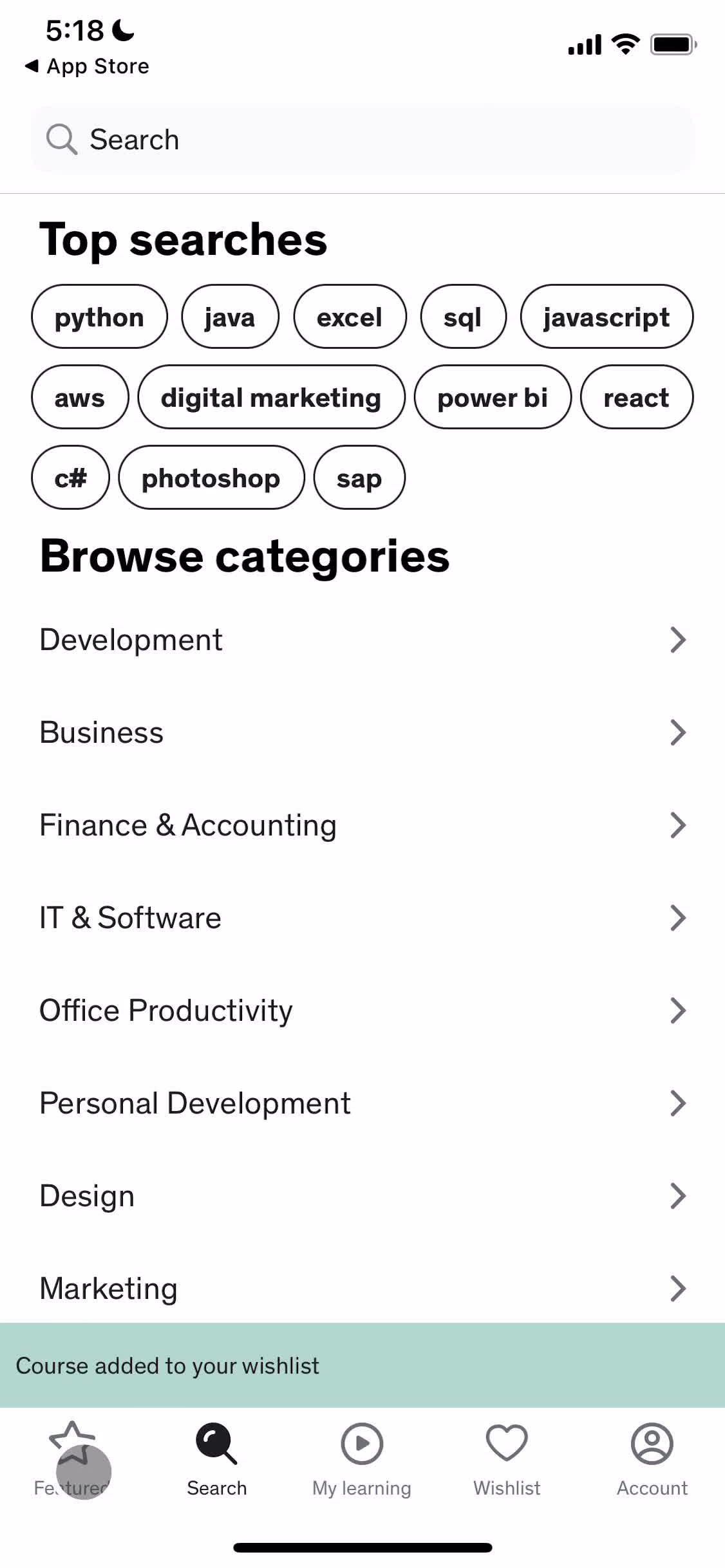 Udemy search screenshot