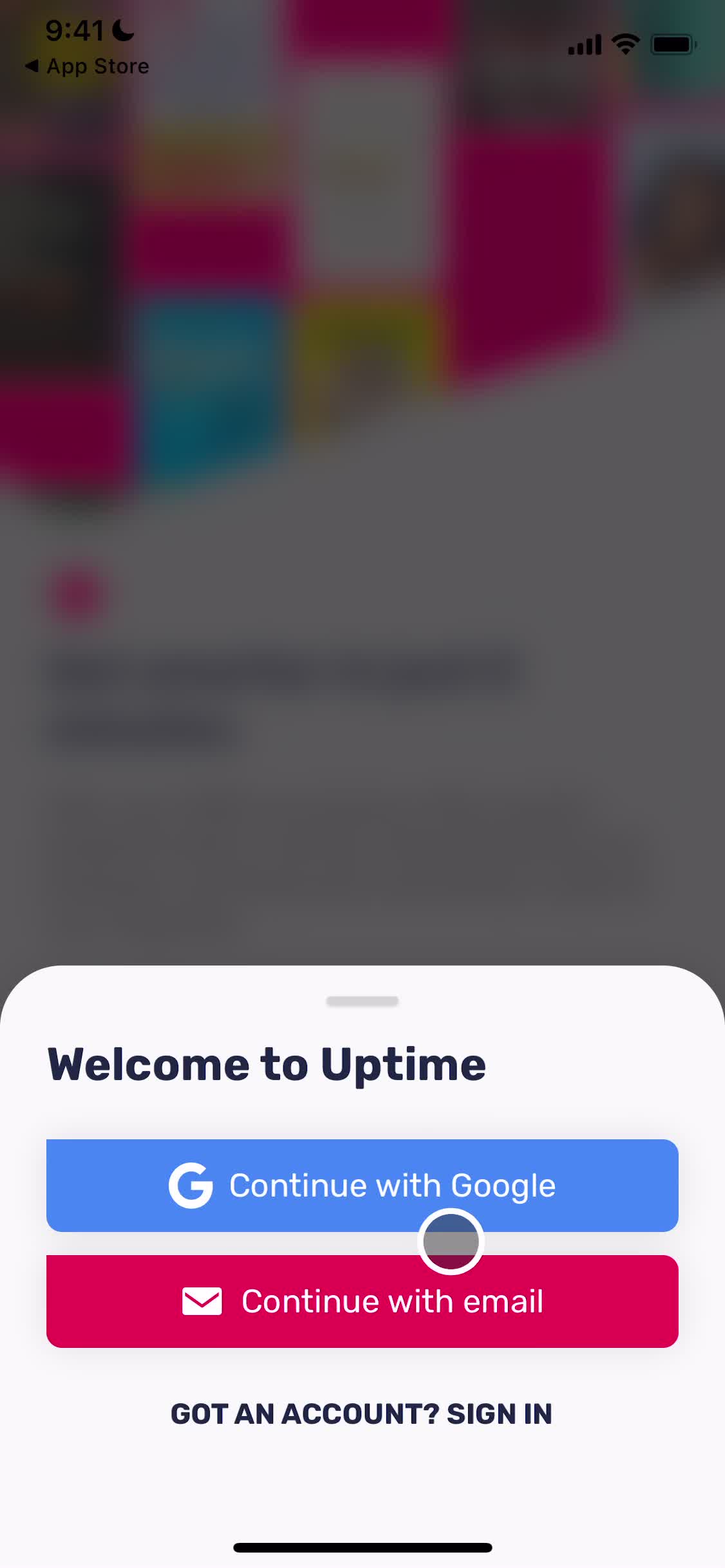 Uptime sign up screenshot