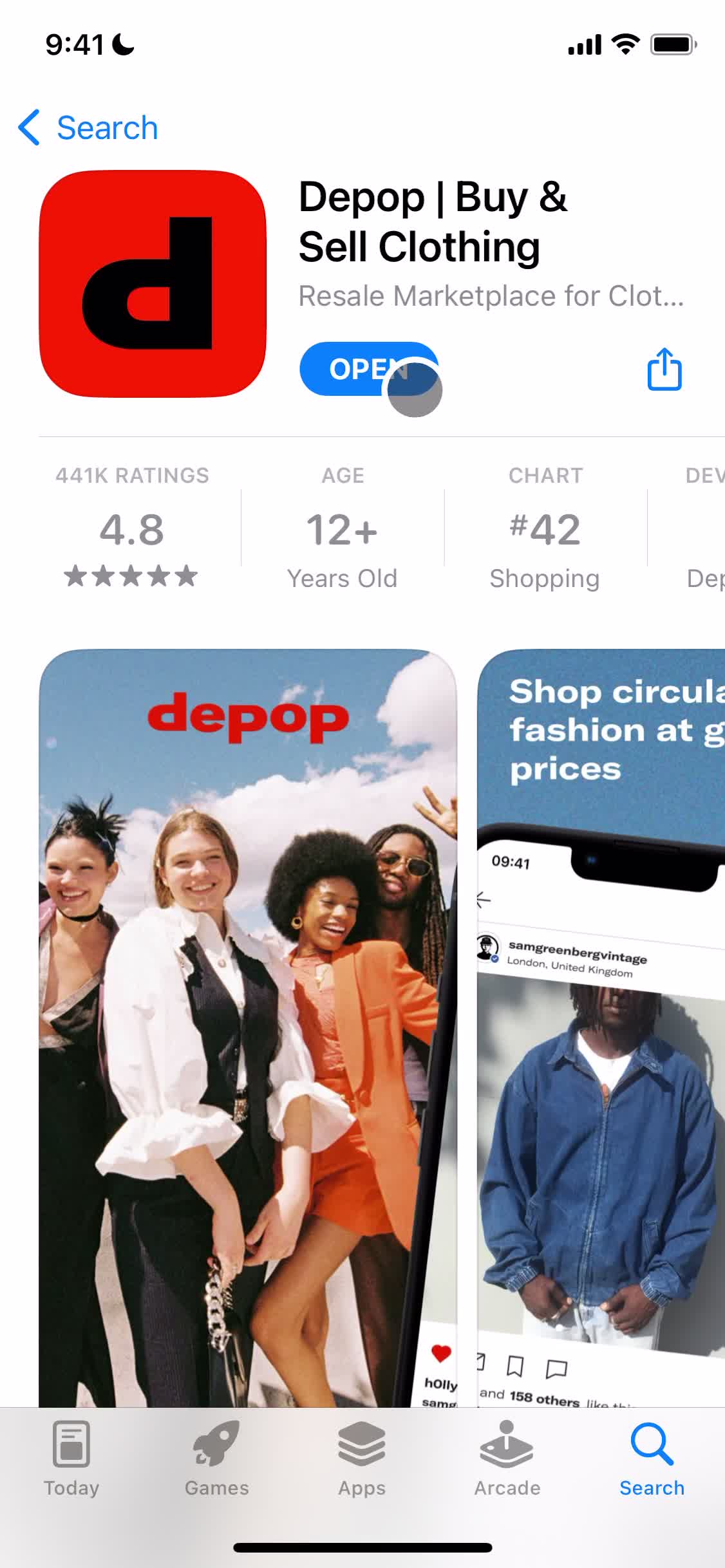 Depop app store listing screenshot