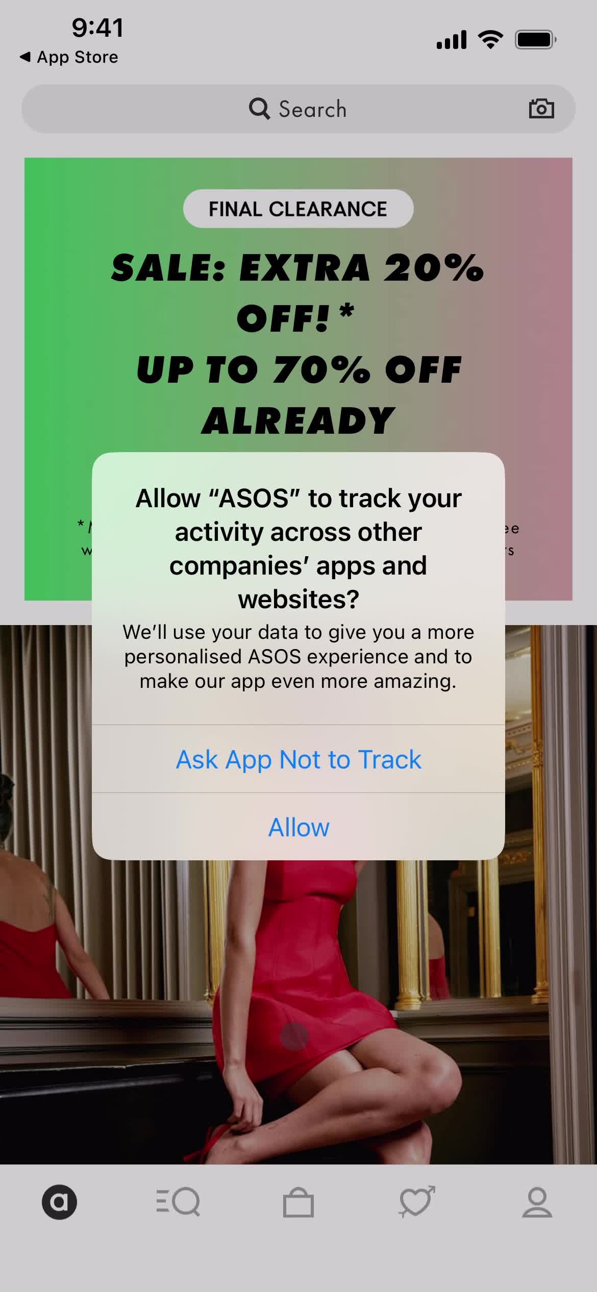 ASOS enable data tracking screenshot