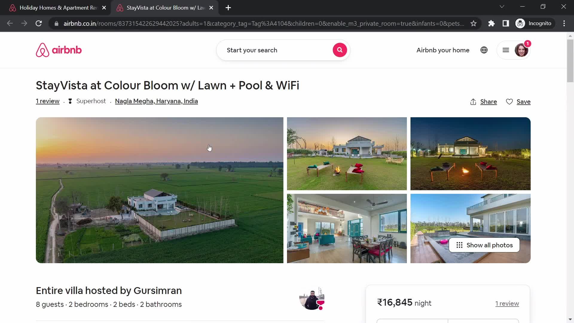 Airbnb property details screenshot