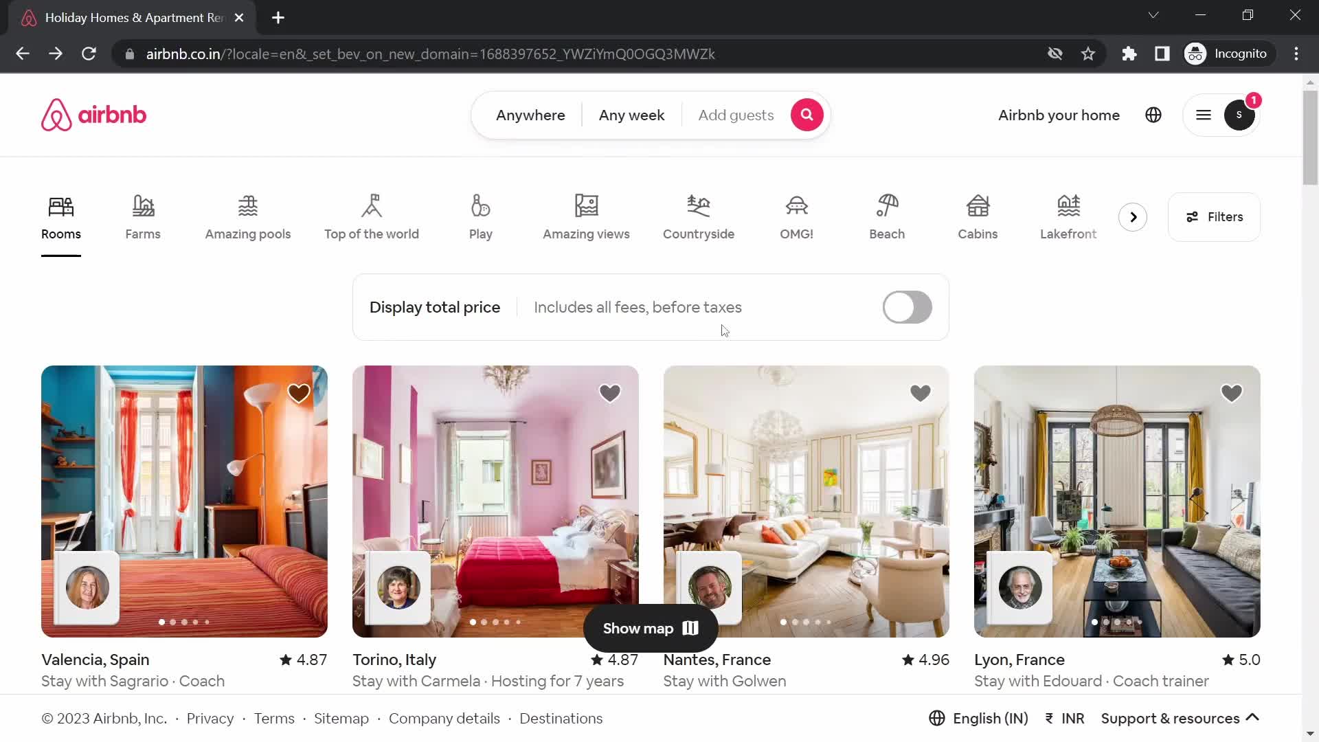 Airbnb homepage screenshot