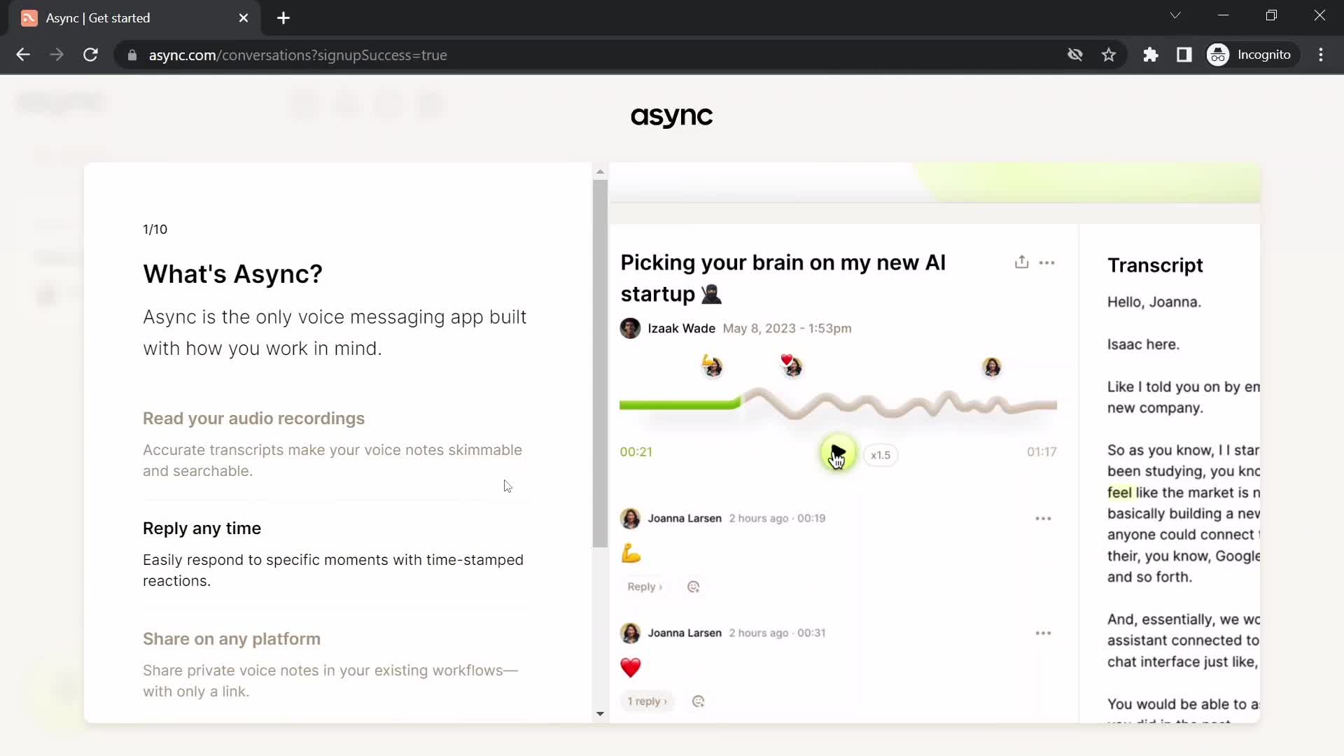 Async welcome slides screenshot