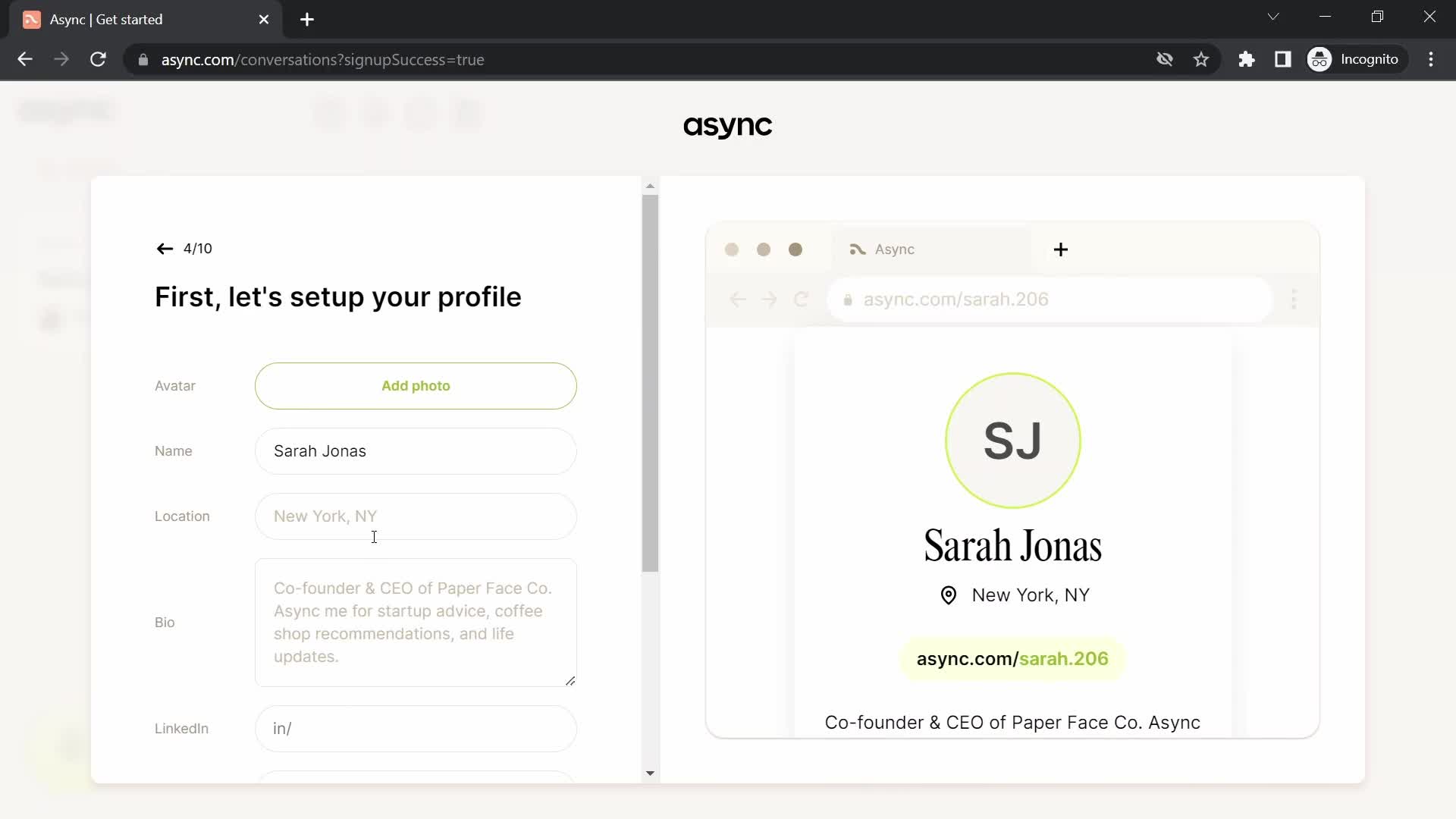 Onboarding on Async video thumbnail