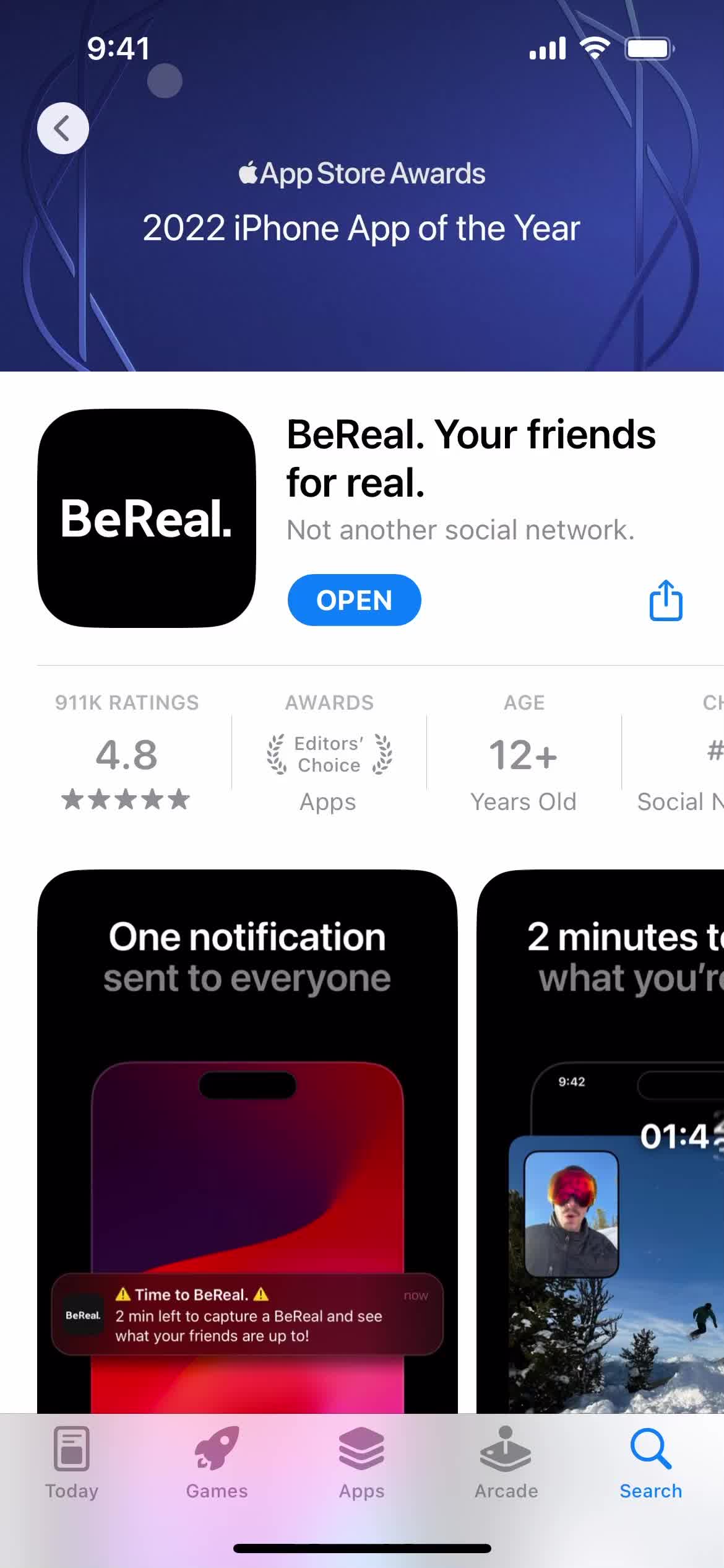 Screenshot of App store listing on Onboarding on BeReal. user flow