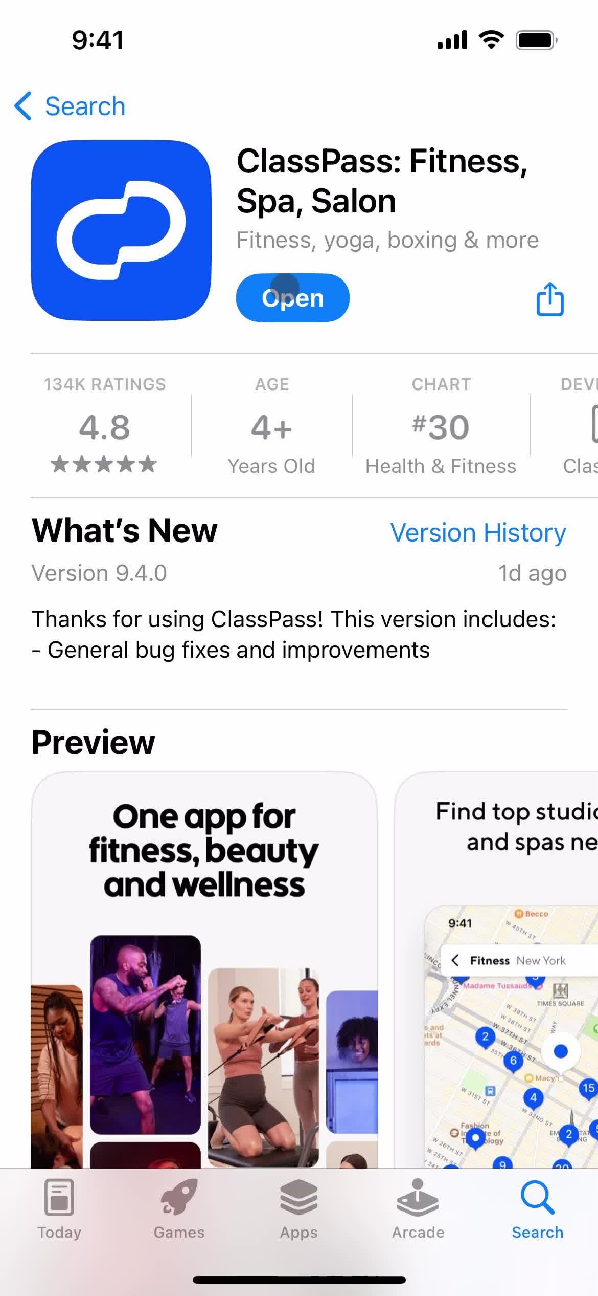 ClassPass app store listing screenshot