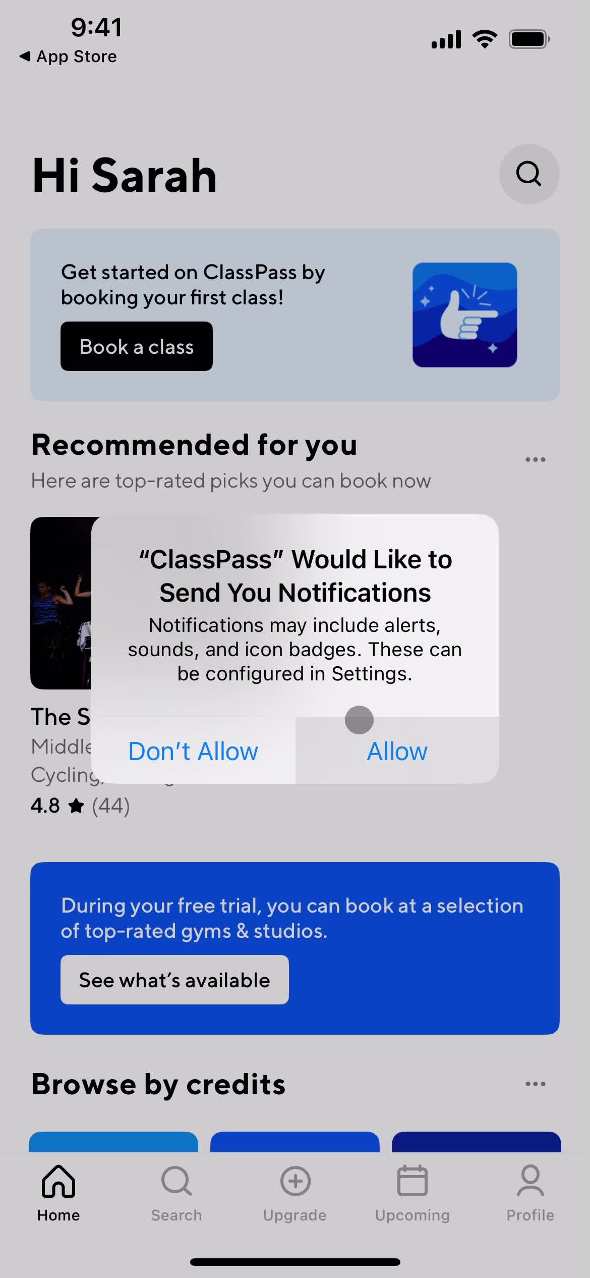 ClassPass enable notifications screenshot